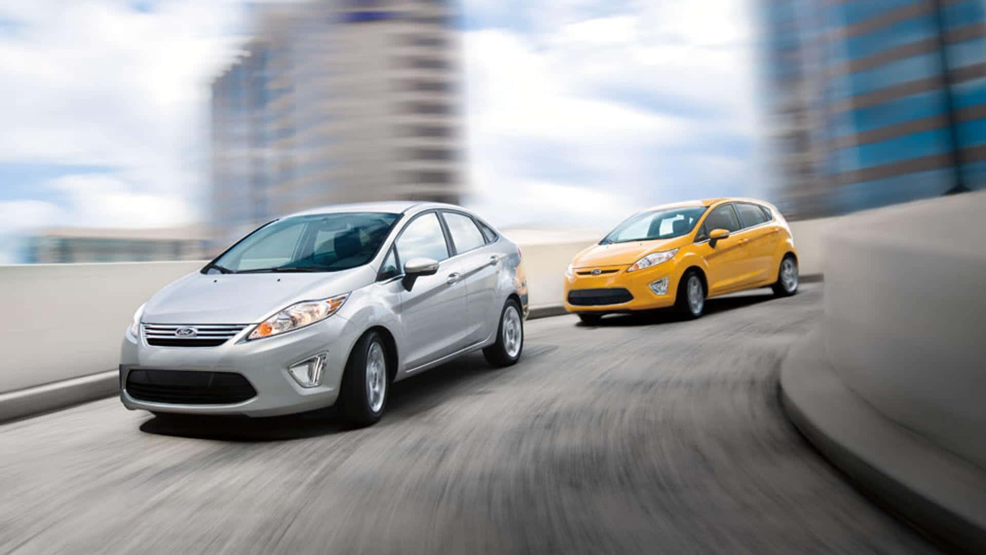Ford Fiesta, silver, yellow, Full HD Desktop Wallpaper