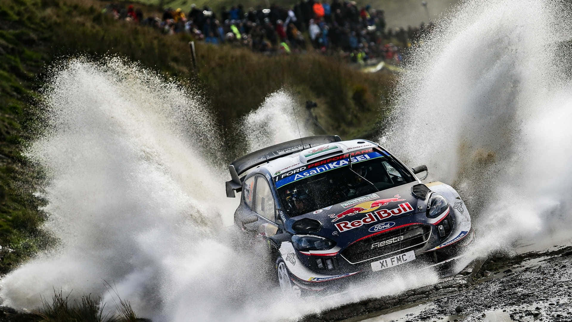 Ford Fiesta, rally car, muddy water, Full HD Desktop Wallpaper
