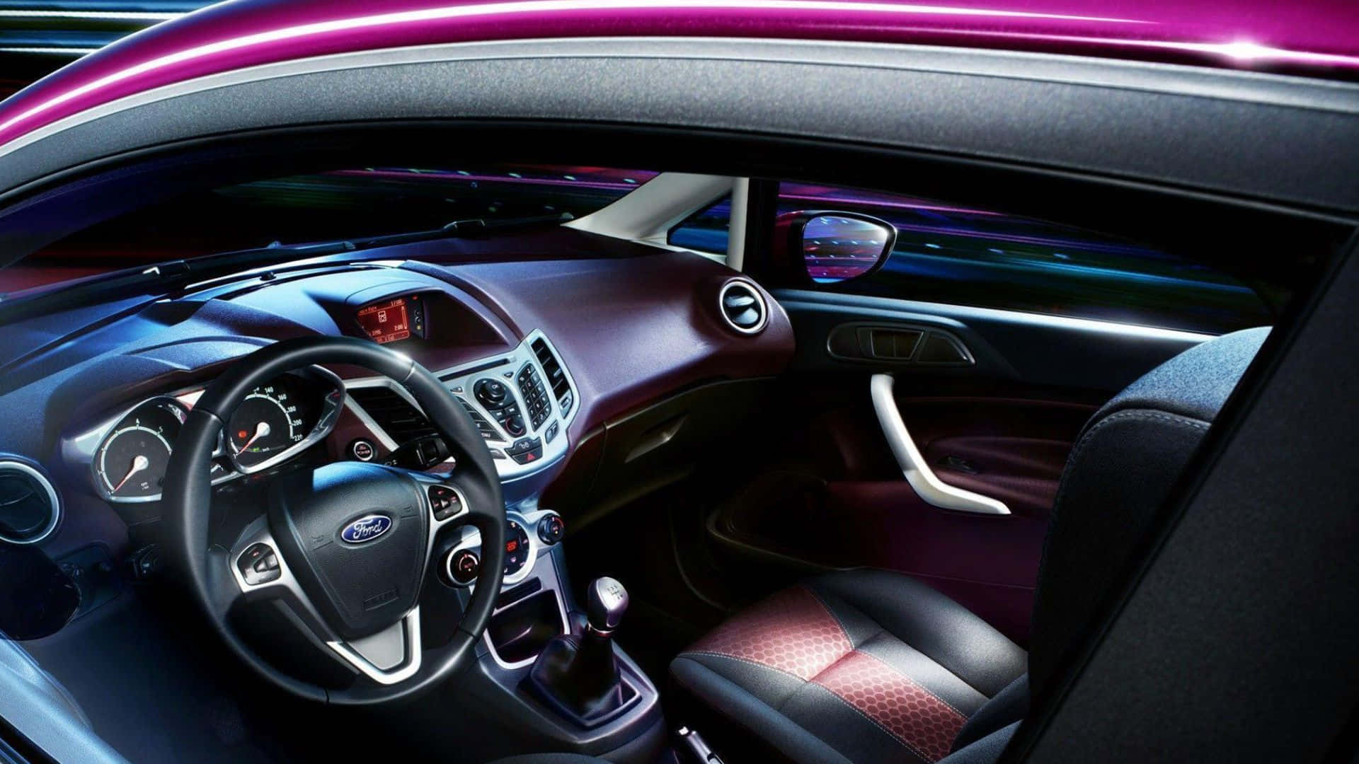 Ford Fiesta, purple ambient lighting, red leather seats, Full HD Desktop Wallpaper