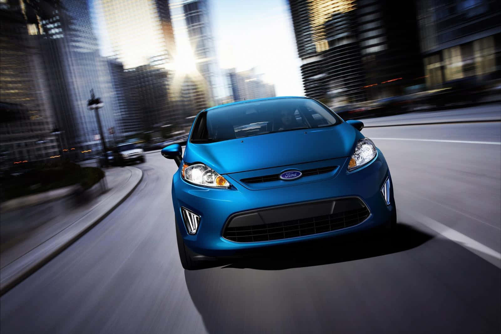 Ford Fiesta, vibrant blue, urban canyon, HD Desktop Wallpaper