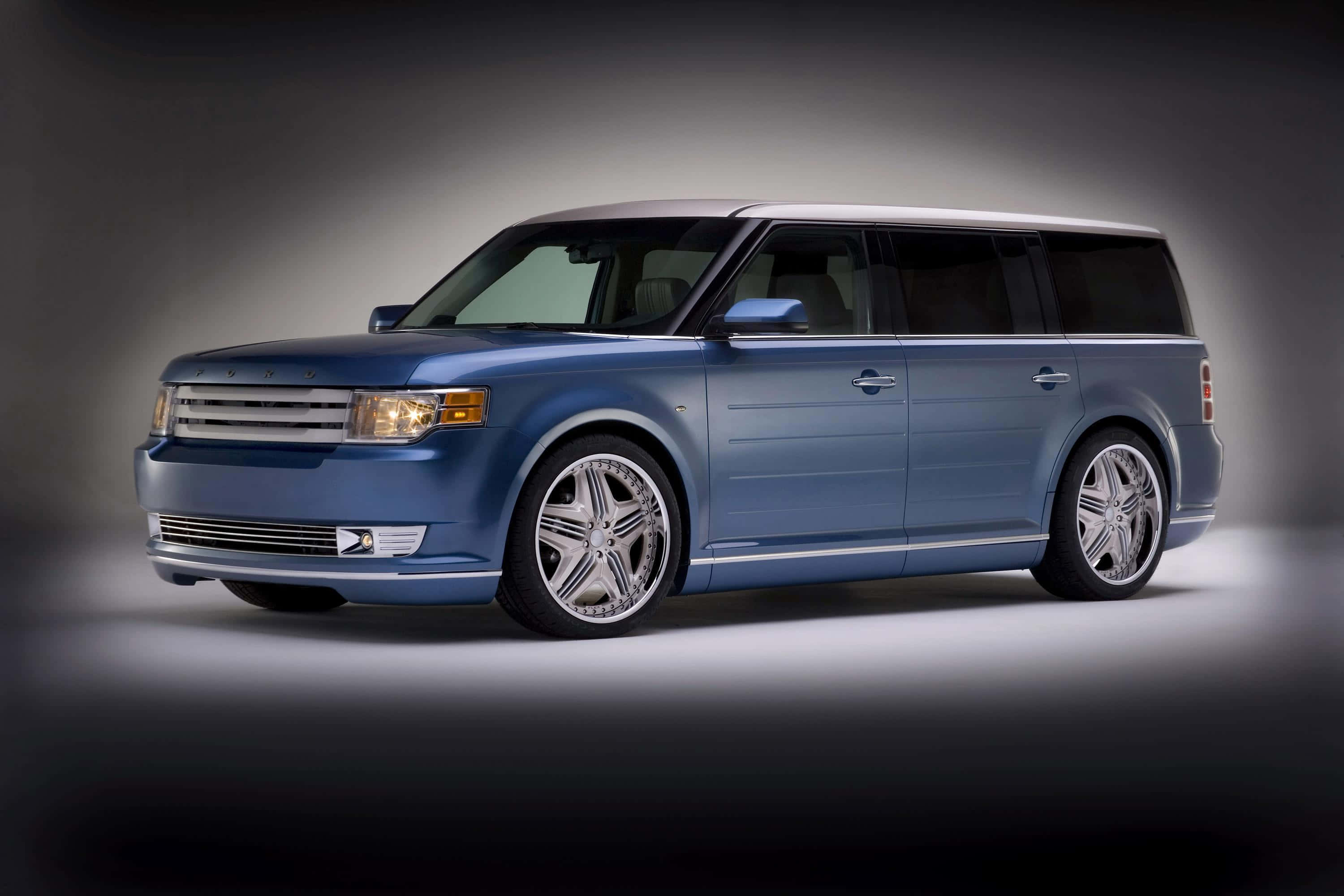 Ford Flex, sleek blue SUV, custom chrome wheels, 2K Desktop Wallpaper
