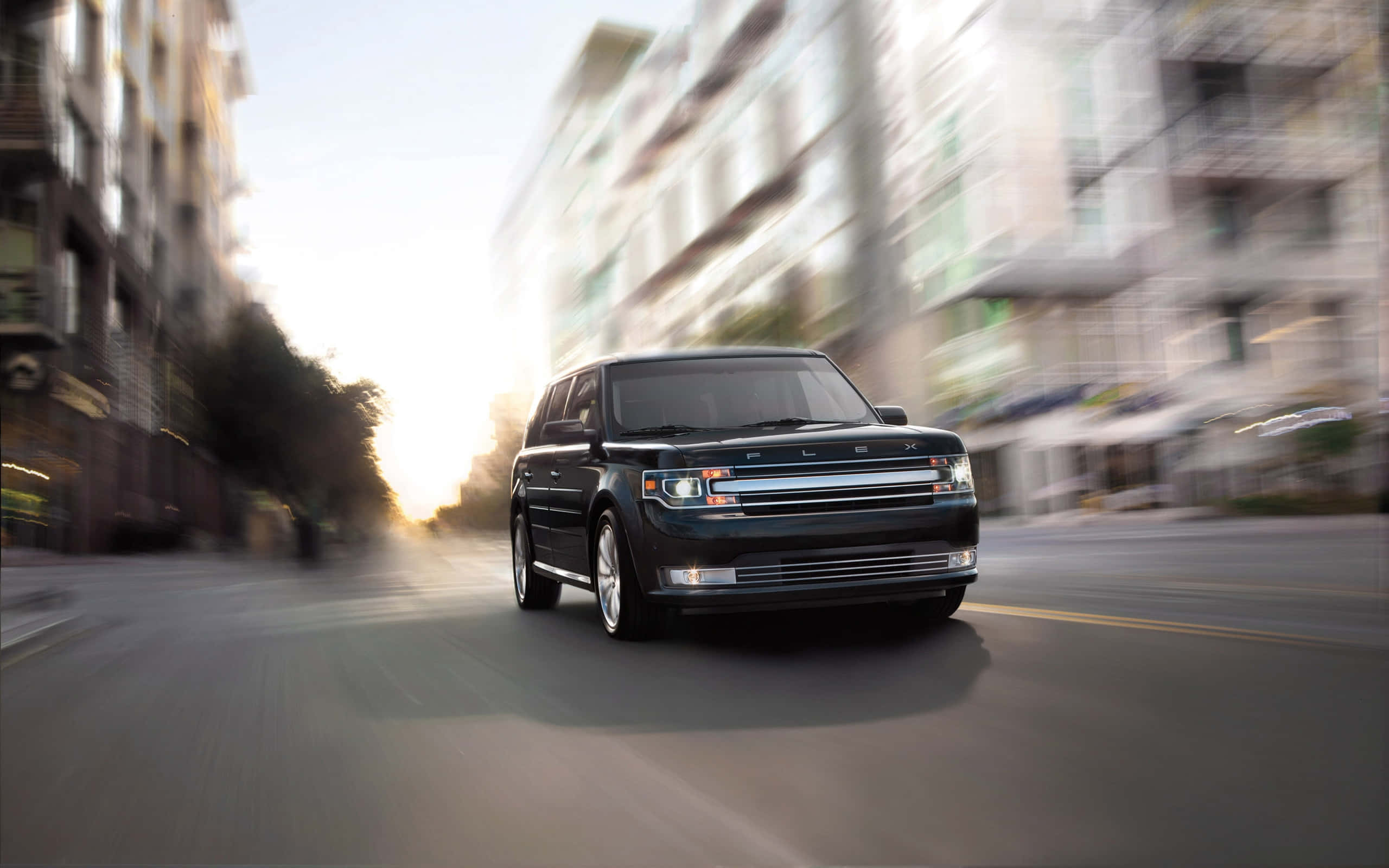Ford Flex, black, city street, 2K Desktop Wallpaper