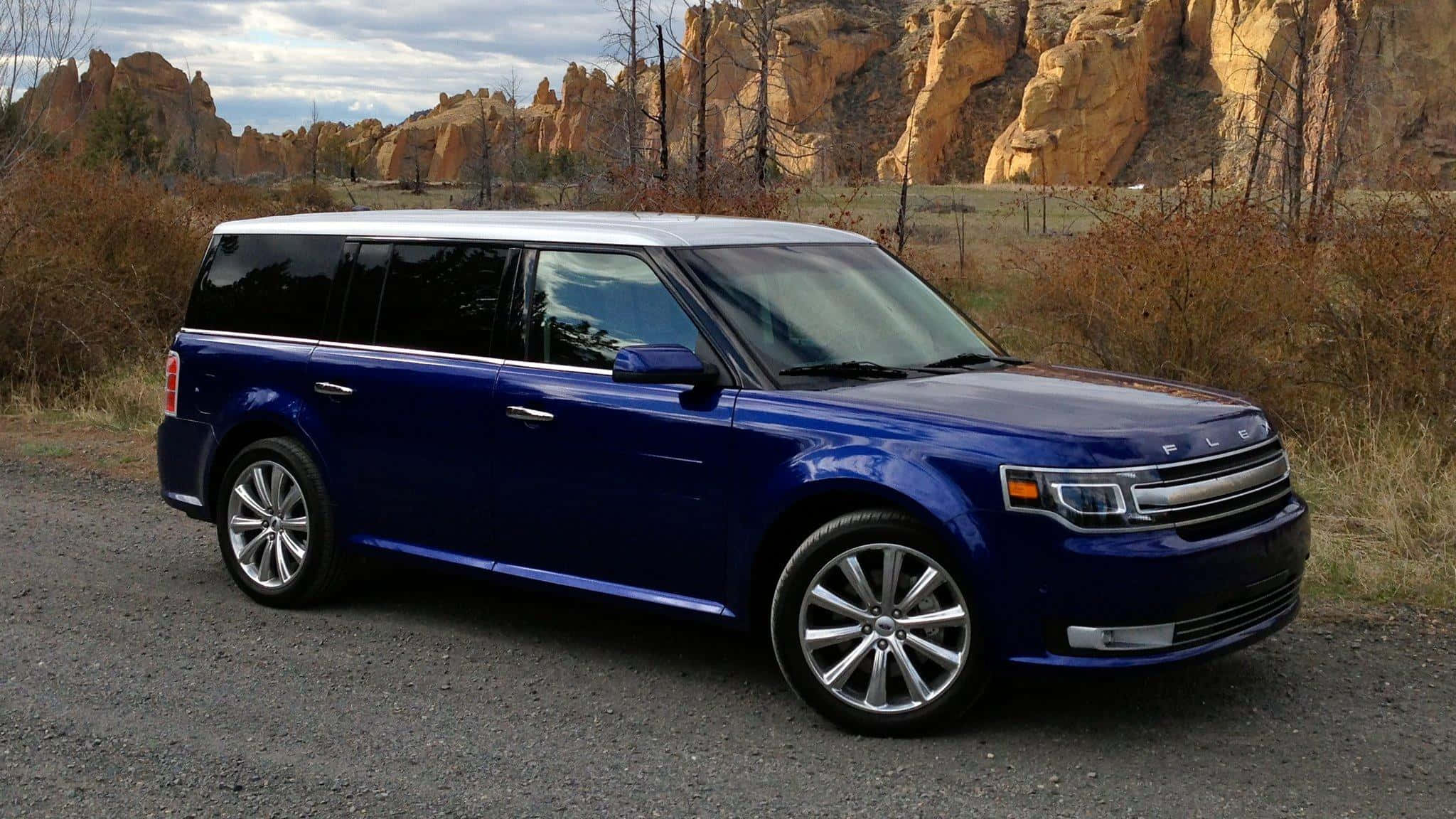 Ford Flex, glossy blue, gravel road, Full HD Desktop Wallpaper