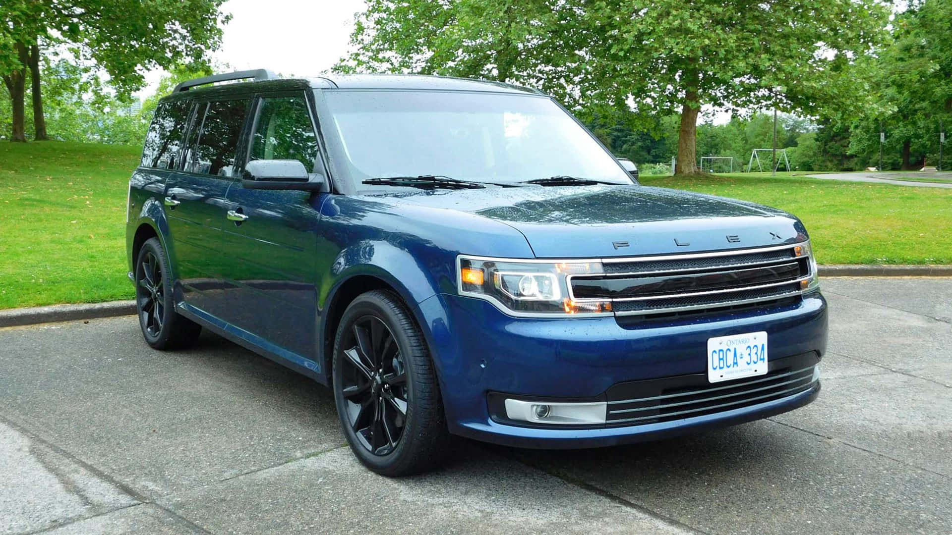 Ford Flex, blue, paved driveway, Full HD Desktop Wallpaper