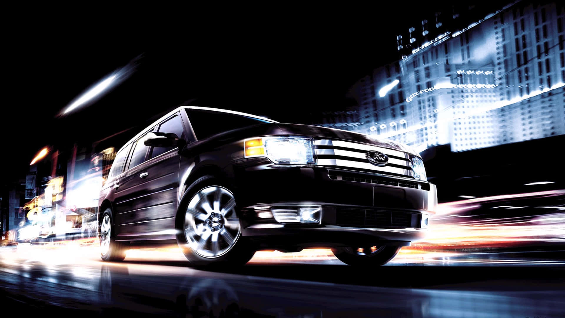Ford Flex, black, neon-lit city, Full HD Desktop Wallpaper