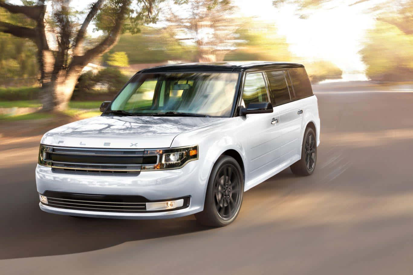Ford Flex, silver, tree-lined road, HD Desktop Wallpaper