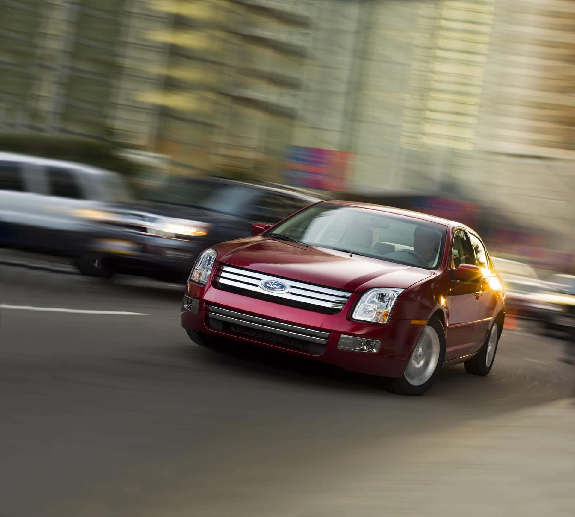 Ford Fusion, glossy red, city street, Full HD Desktop Wallpaper