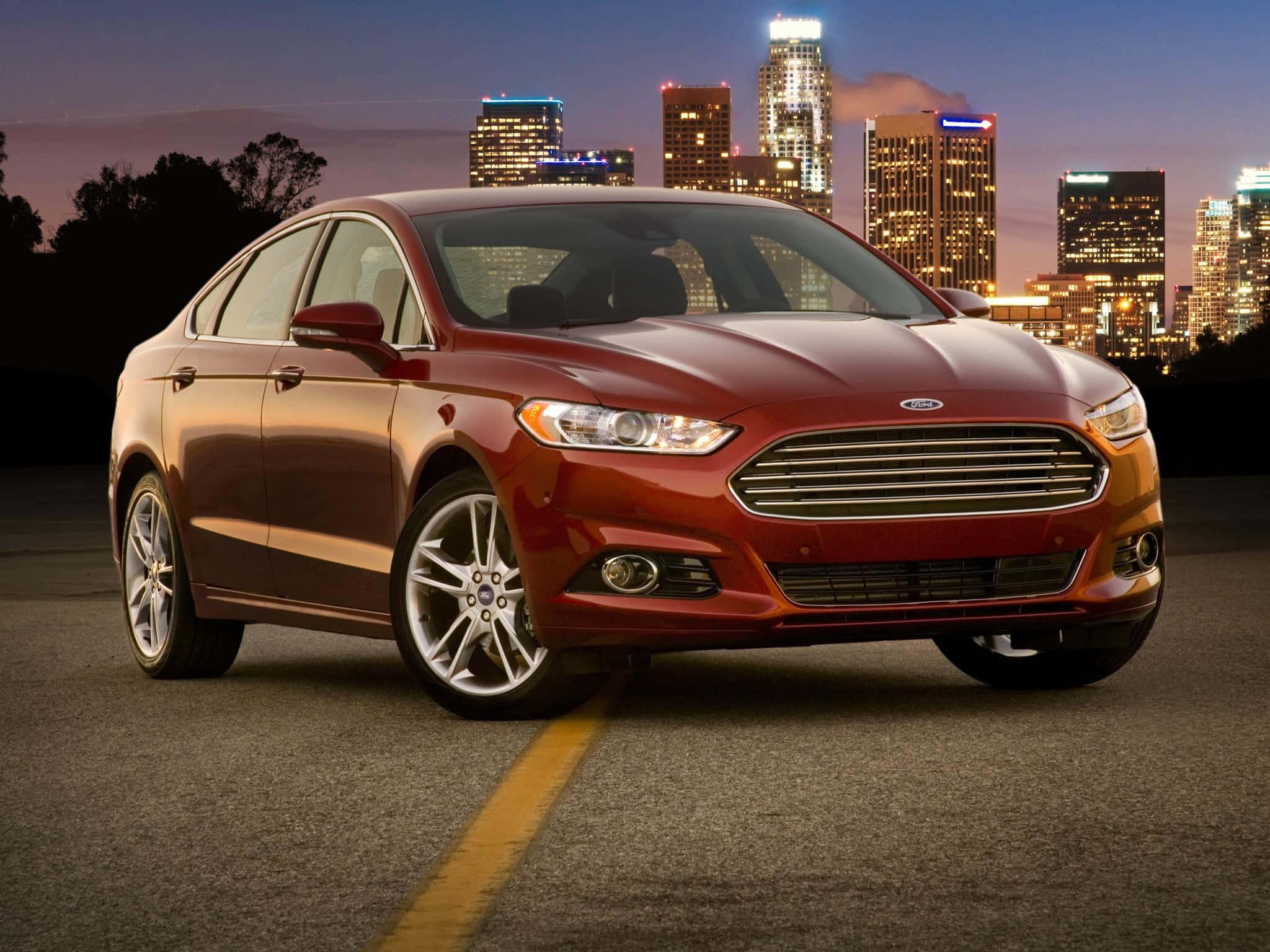 Ford Fusion, glossy red, city street, Full HD Desktop Wallpaper