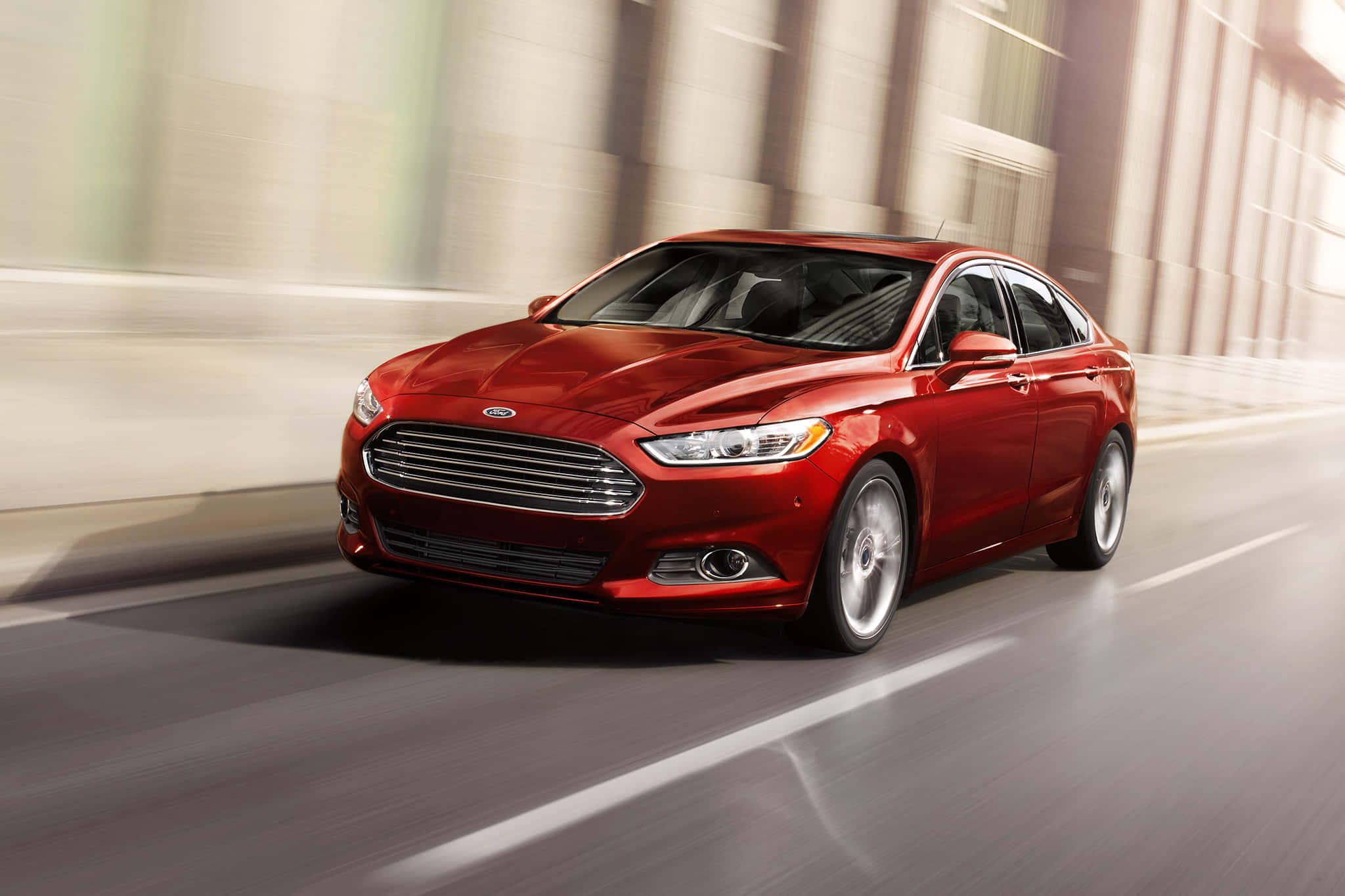 Ford Fusion, red, city street, Full HD Desktop Wallpaper