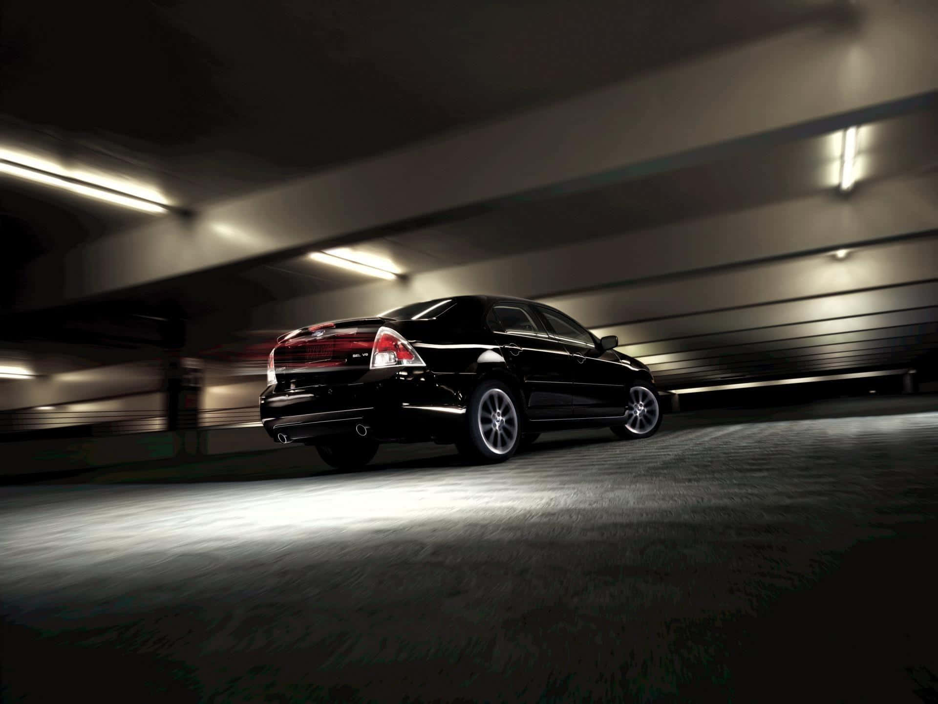 Ford Fusion, black sedan, underground parking garage, Full HD Desktop Wallpaper