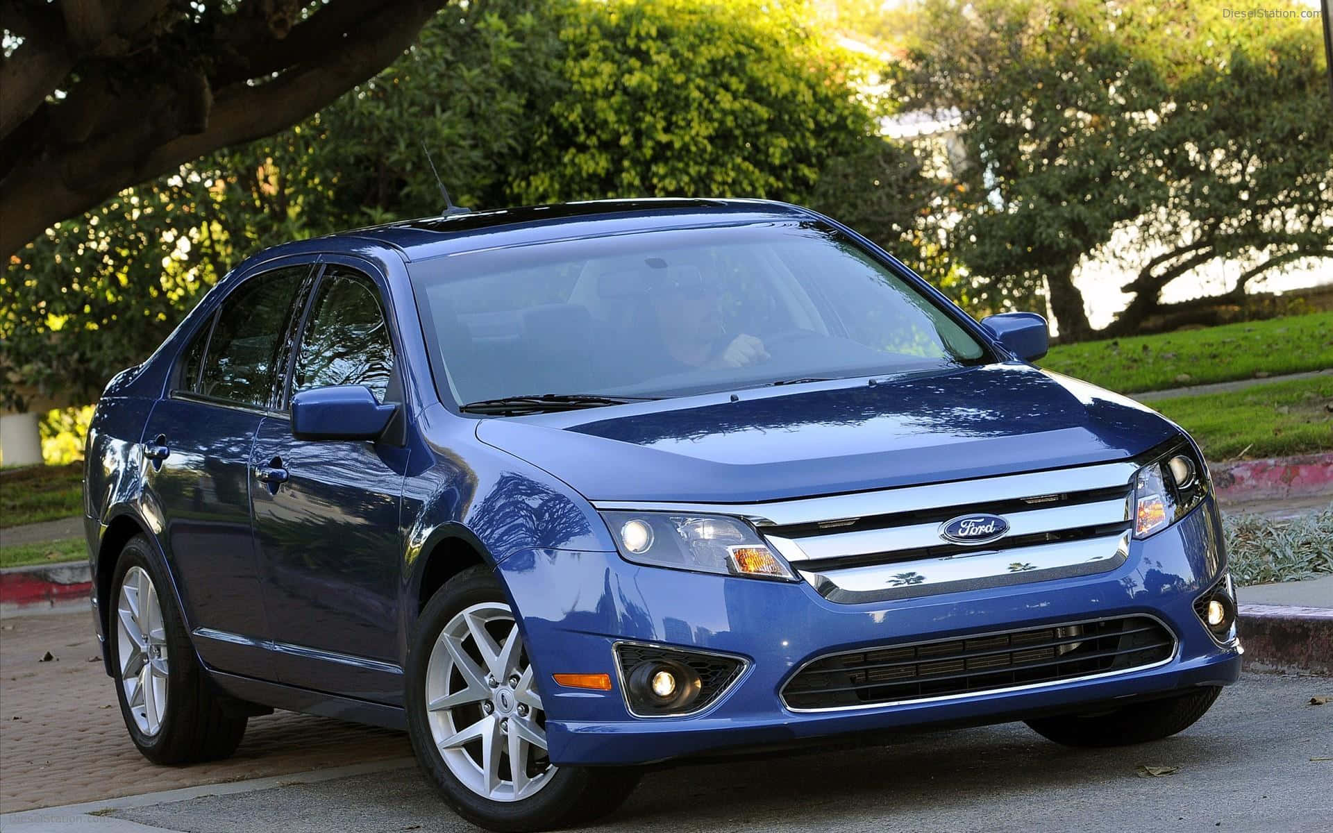 Ford Fusion, glossy blue, sunset, Full HD Desktop Wallpaper