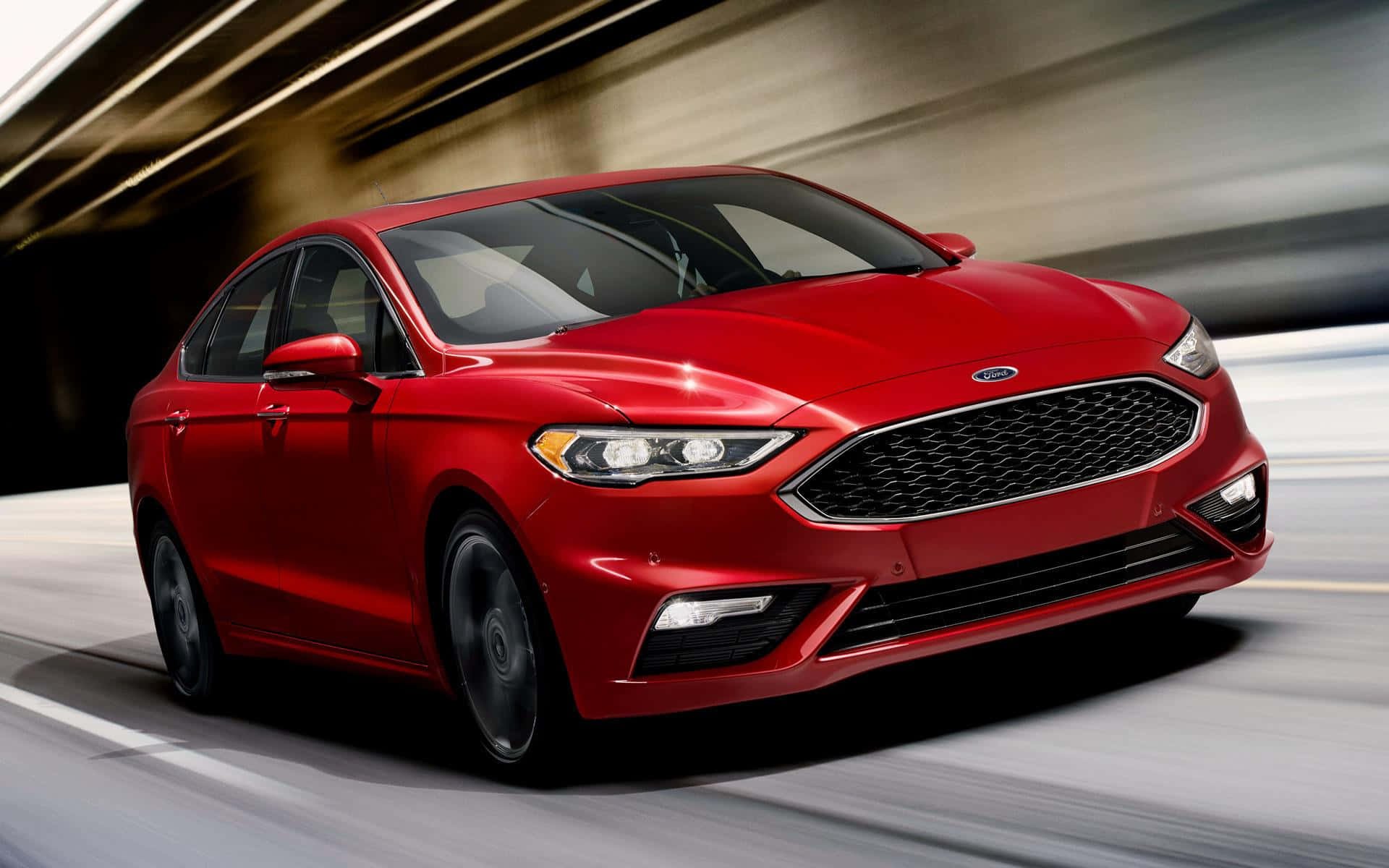 Ford Fusion, vibrant red, tunnel, Full HD Desktop Wallpaper