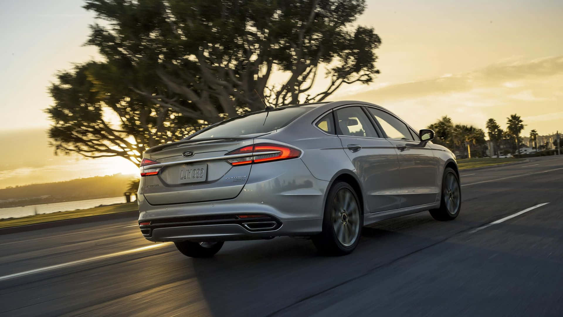 Ford Fusion, silver, coastal highway, Full HD Desktop Wallpaper