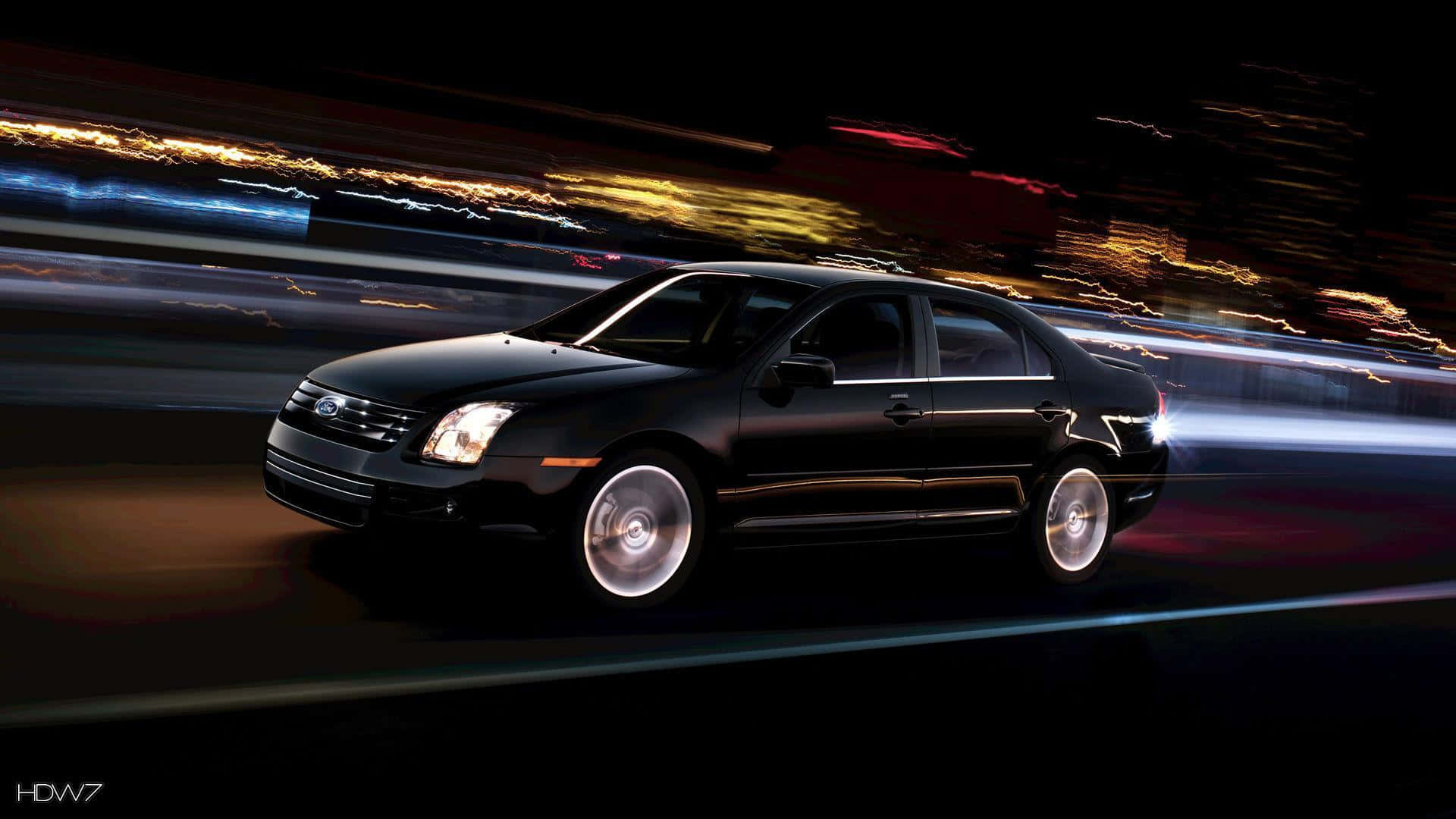 Ford Fusion, black, neon-lit city, Full HD Desktop Wallpaper