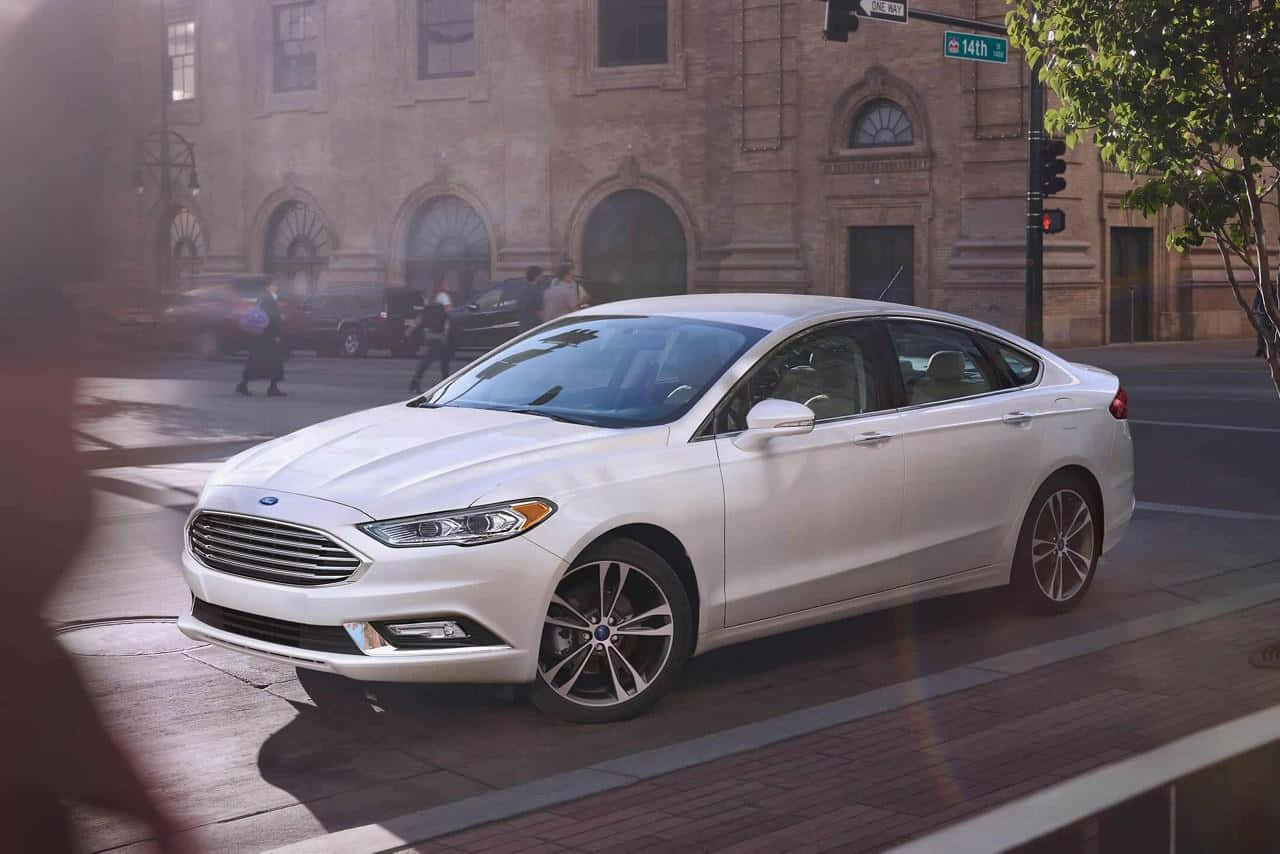 Ford Fusion, white, urban street, HD Desktop Wallpaper