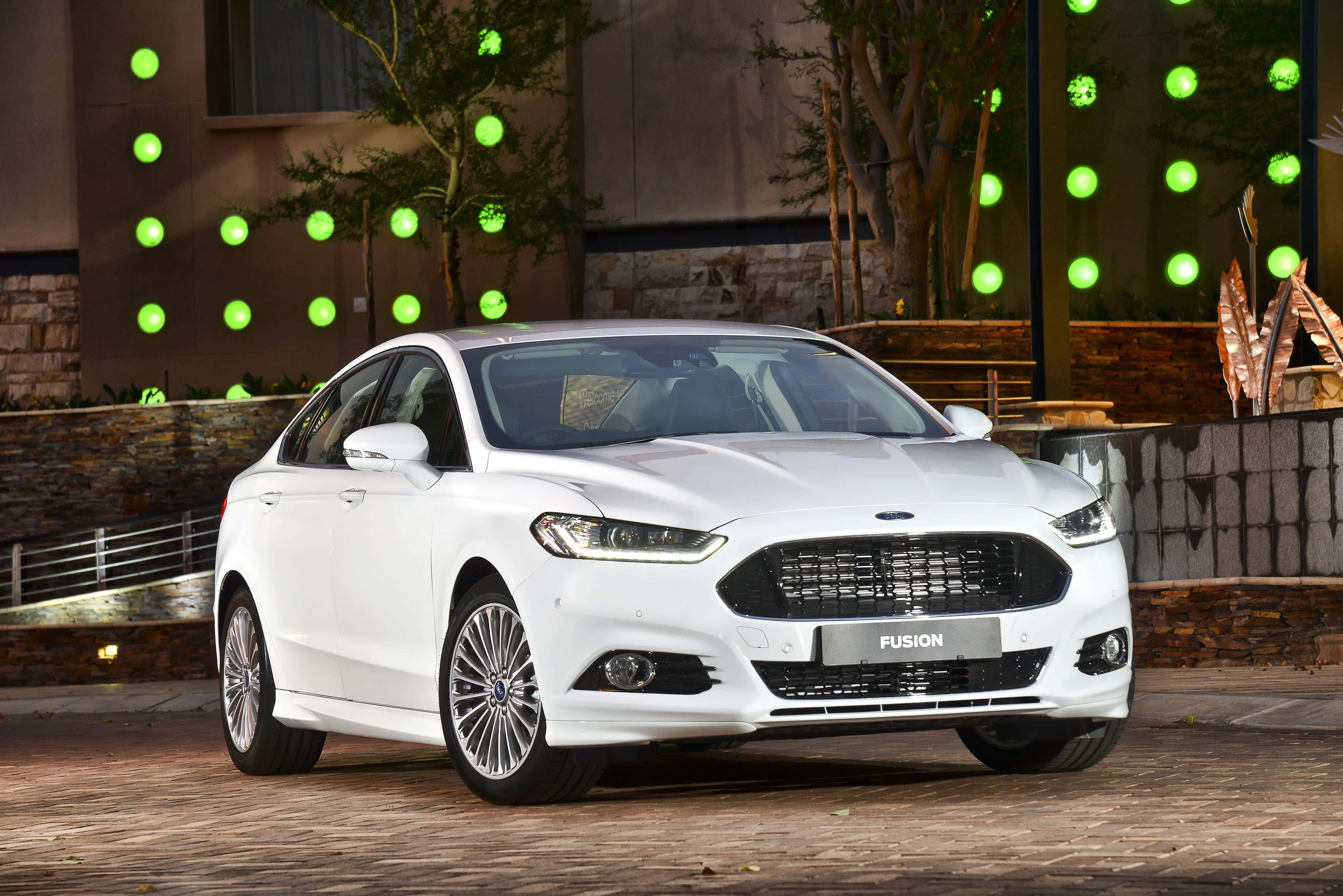 Ford Fusion, white, glowing green orbs, 4K Desktop Wallpaper