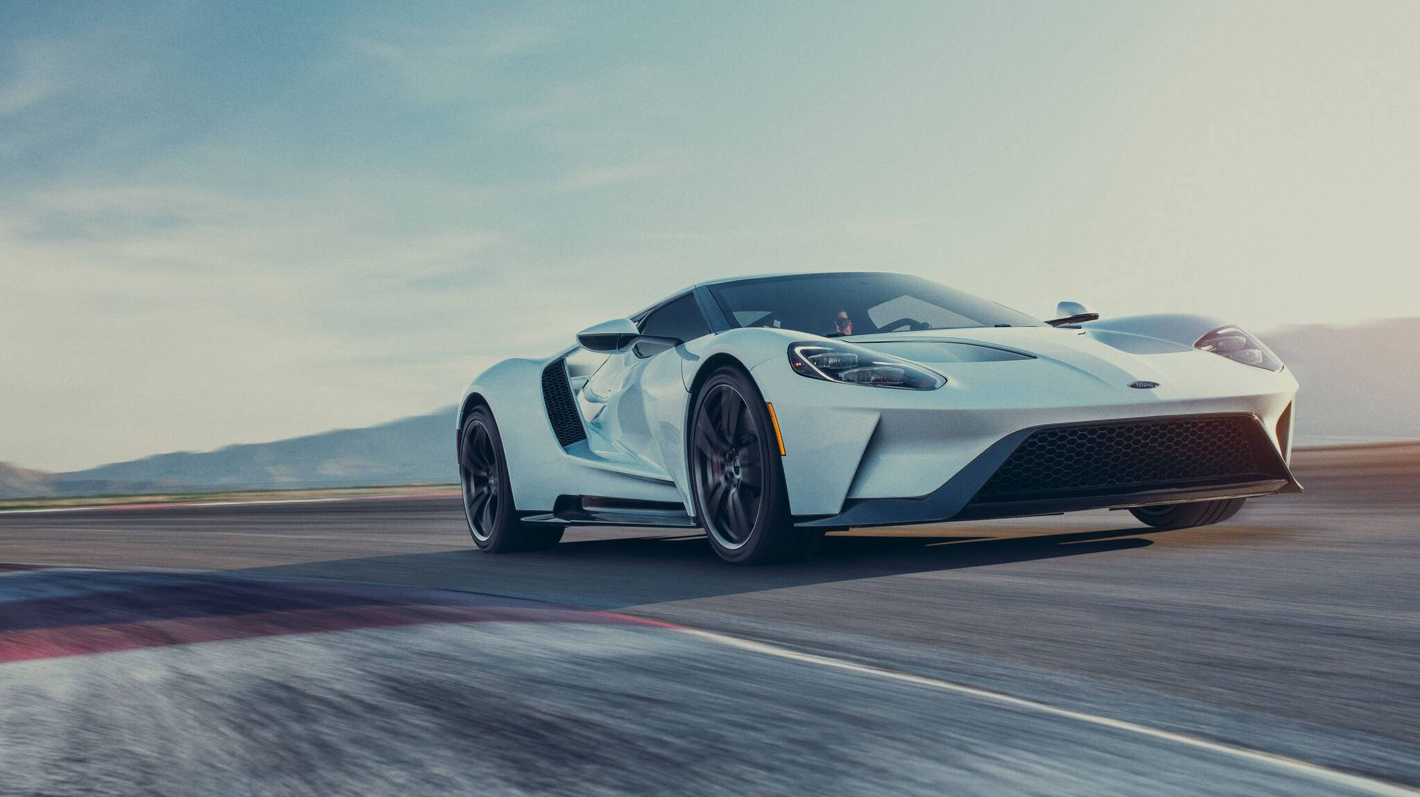 Ford GT, white, desert track, Full HD Desktop Wallpaper