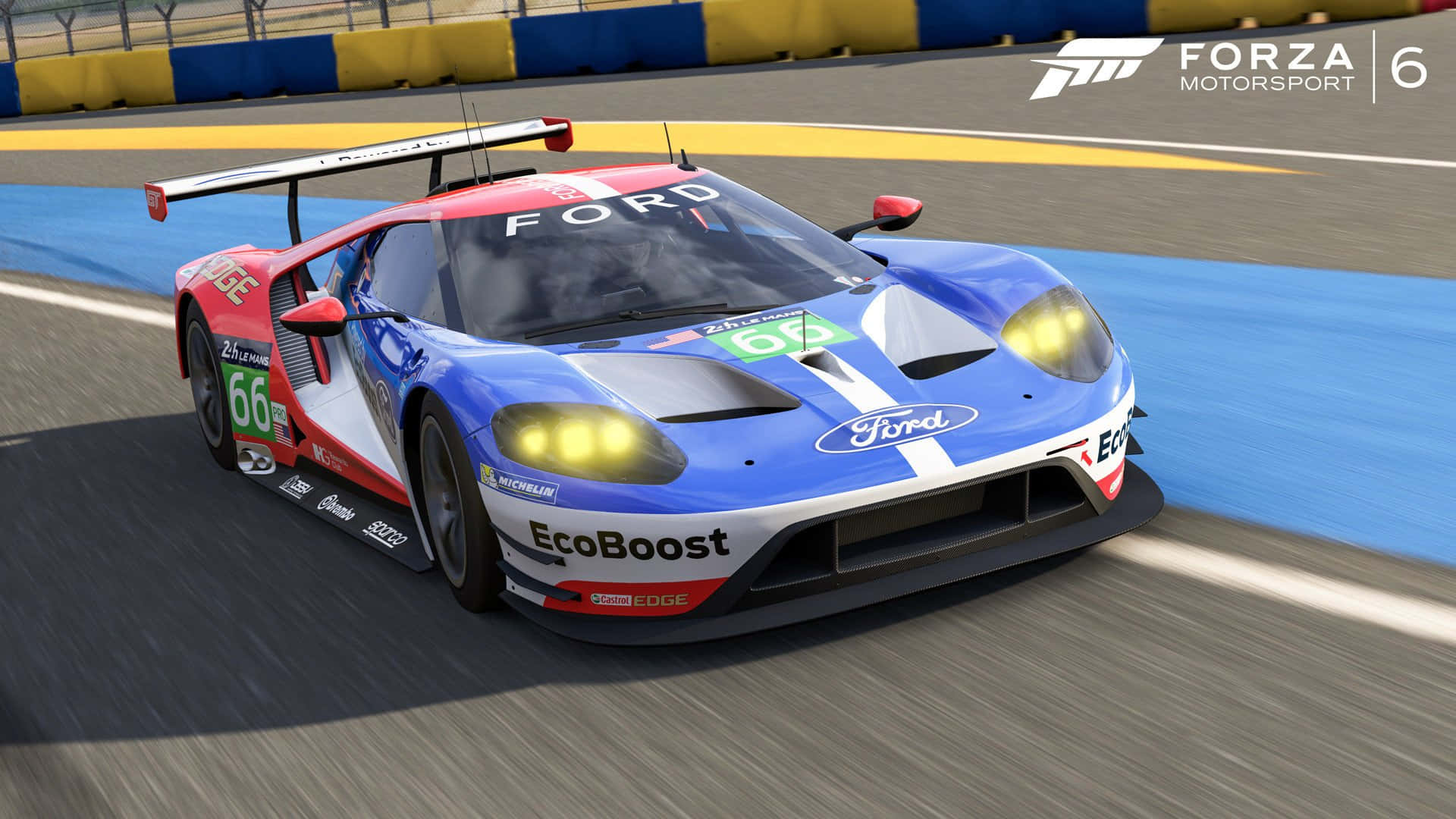 Ford GT, blue red and white, racetrack, Full HD Desktop Wallpaper