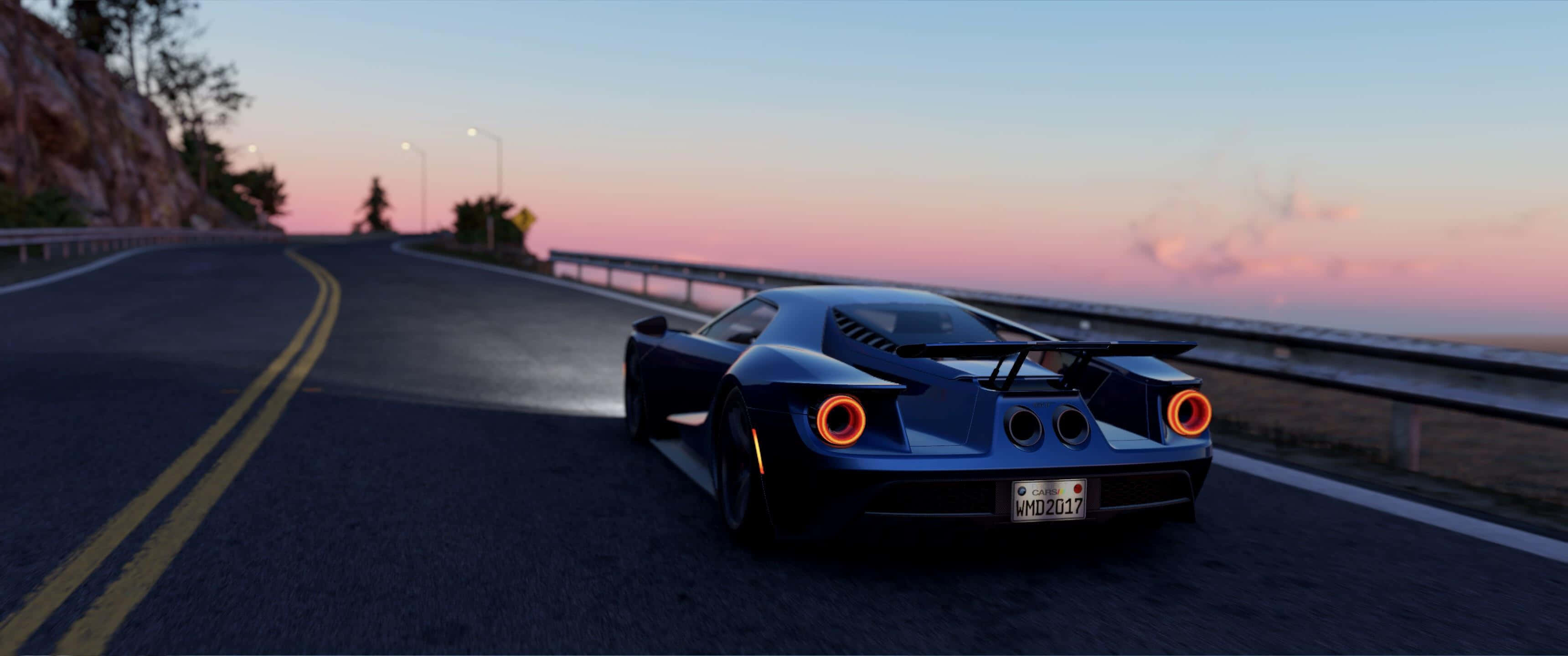Ford GT, blue, glowing orange taillights, 2K Desktop Wallpaper