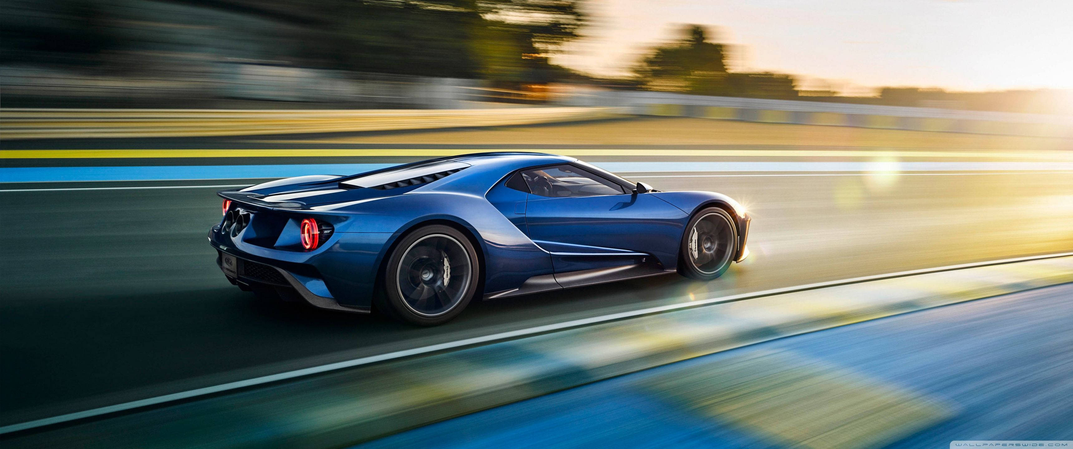 Ford GT, blue, sunlit track, 2K Desktop Wallpaper