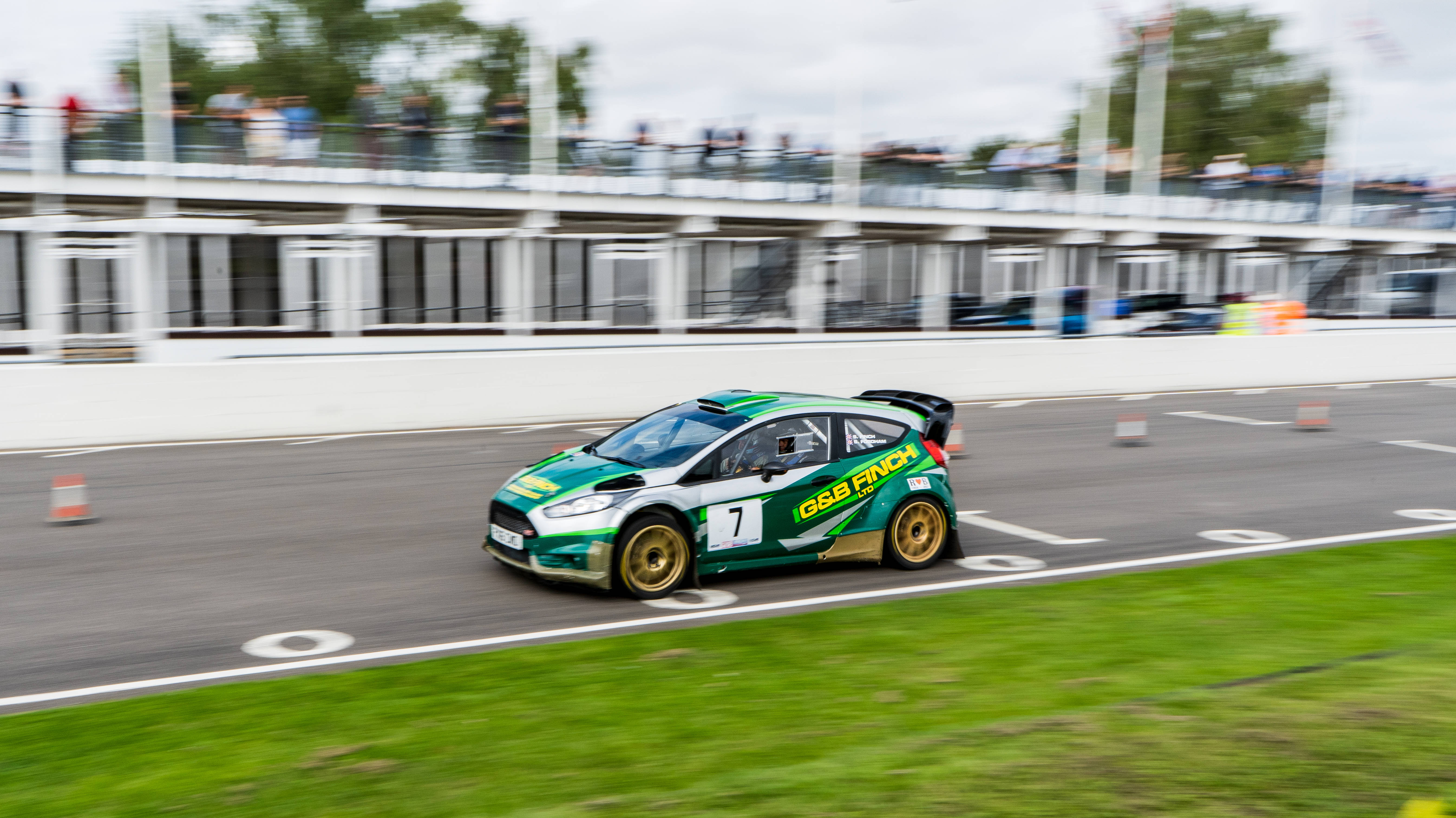 Ford iPhone, green rally car, number 7, 5K Desktop Wallpaper