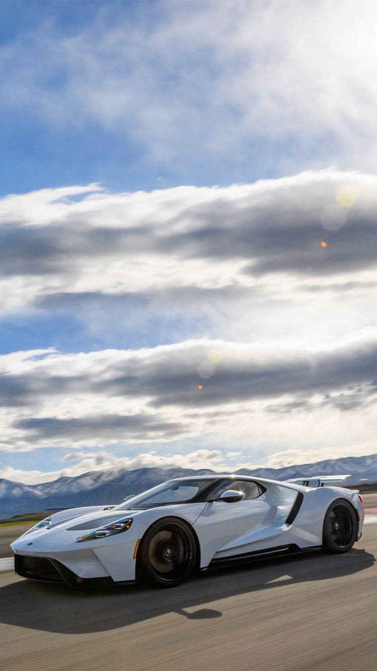 Ford iPhone, white race car, track, HD Phone Wallpaper