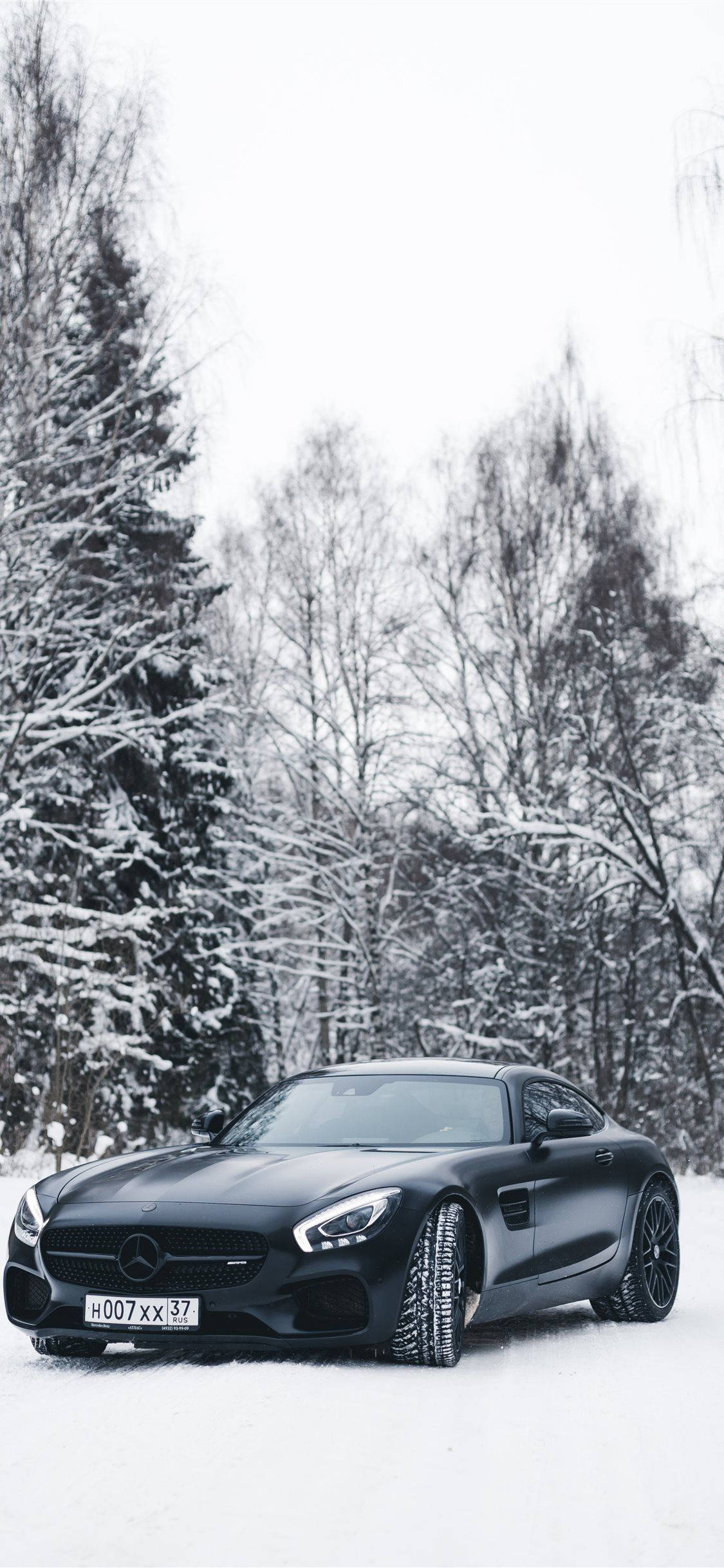 Ford iPhone, matte black, snowy forest, Full HD Phone Wallpaper