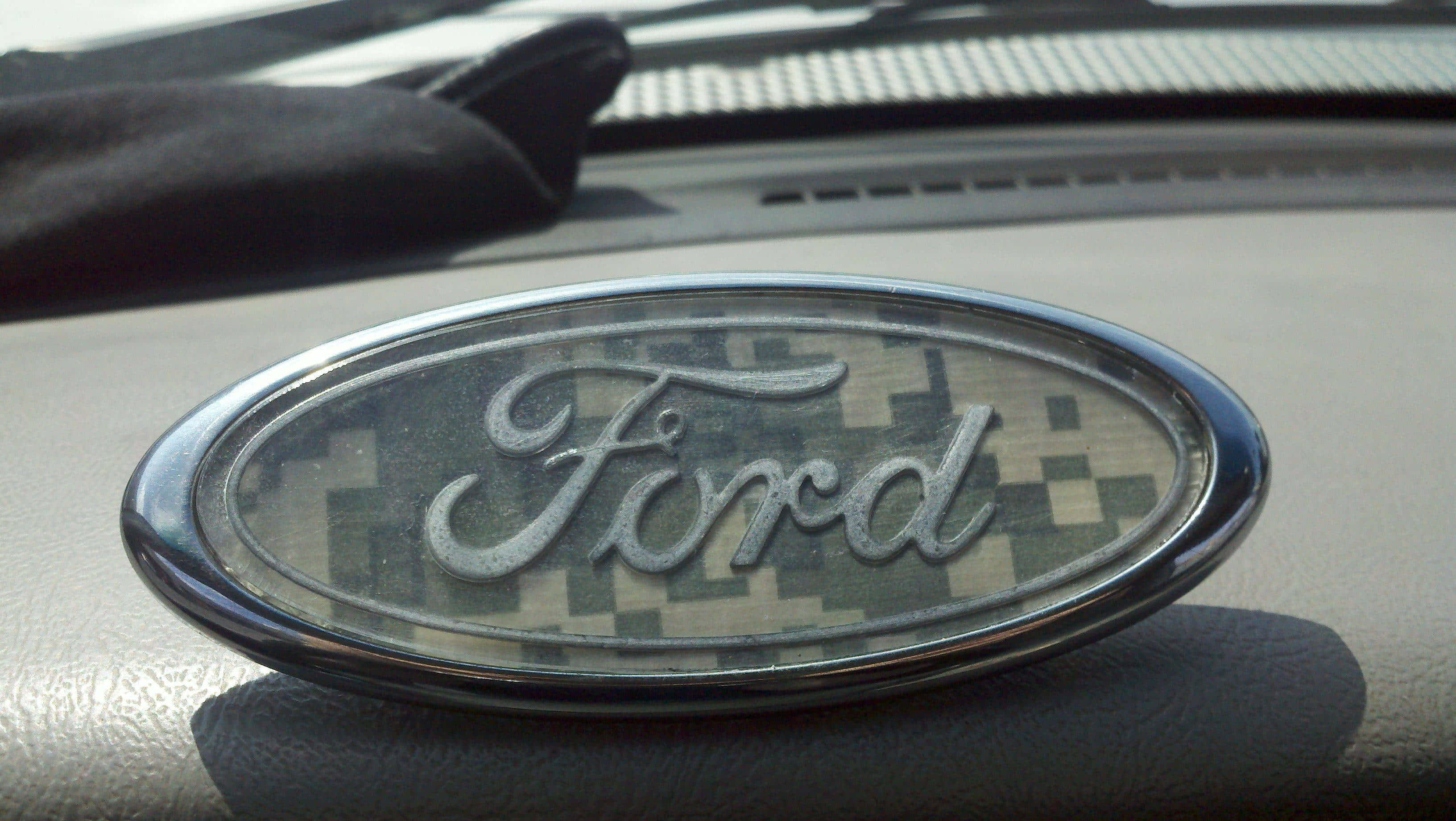 Ford Logo, camouflage pattern, car dashboard, 2K Desktop Wallpaper