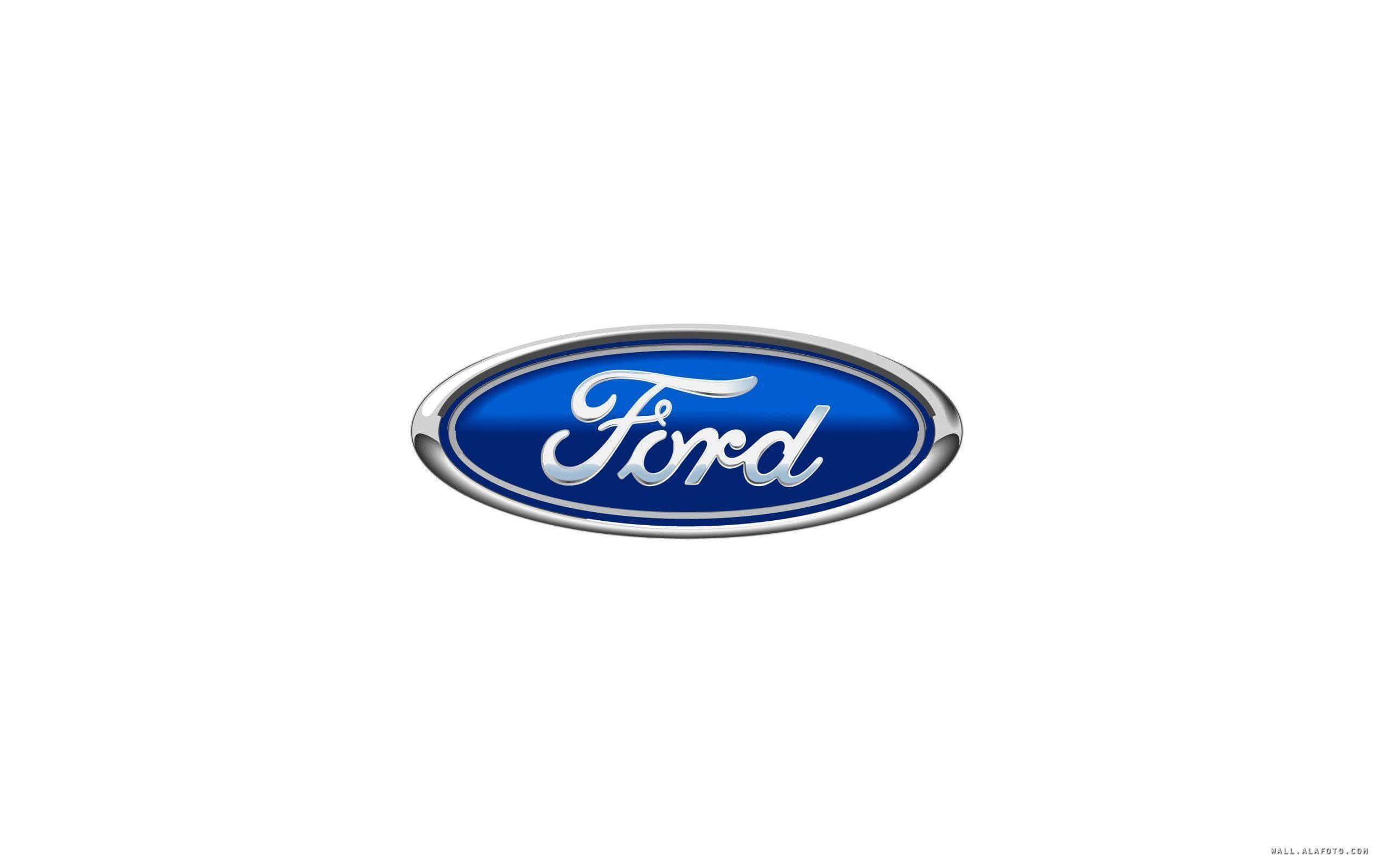 Ford logo, metallic silver script, deep blue oval, 2K Desktop Wallpaper