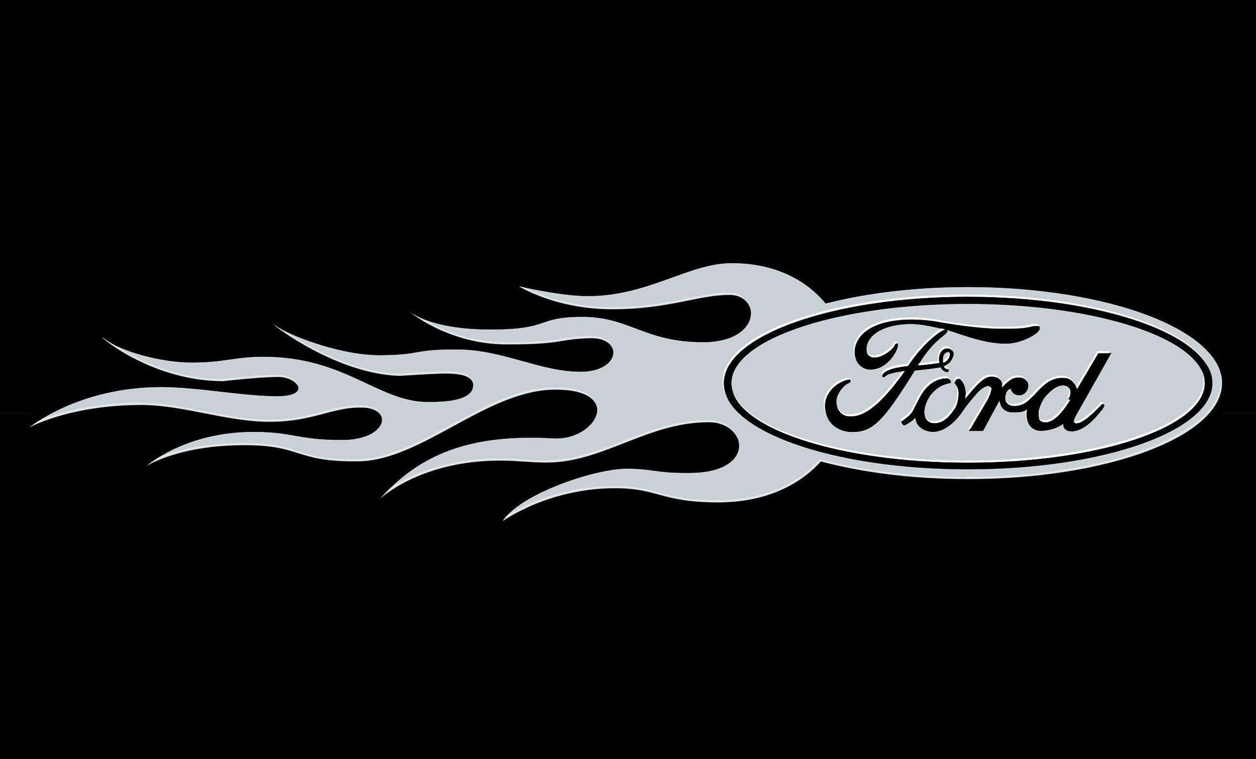 Ford Logo, silver, flame design streaks, 2K Desktop Wallpaper