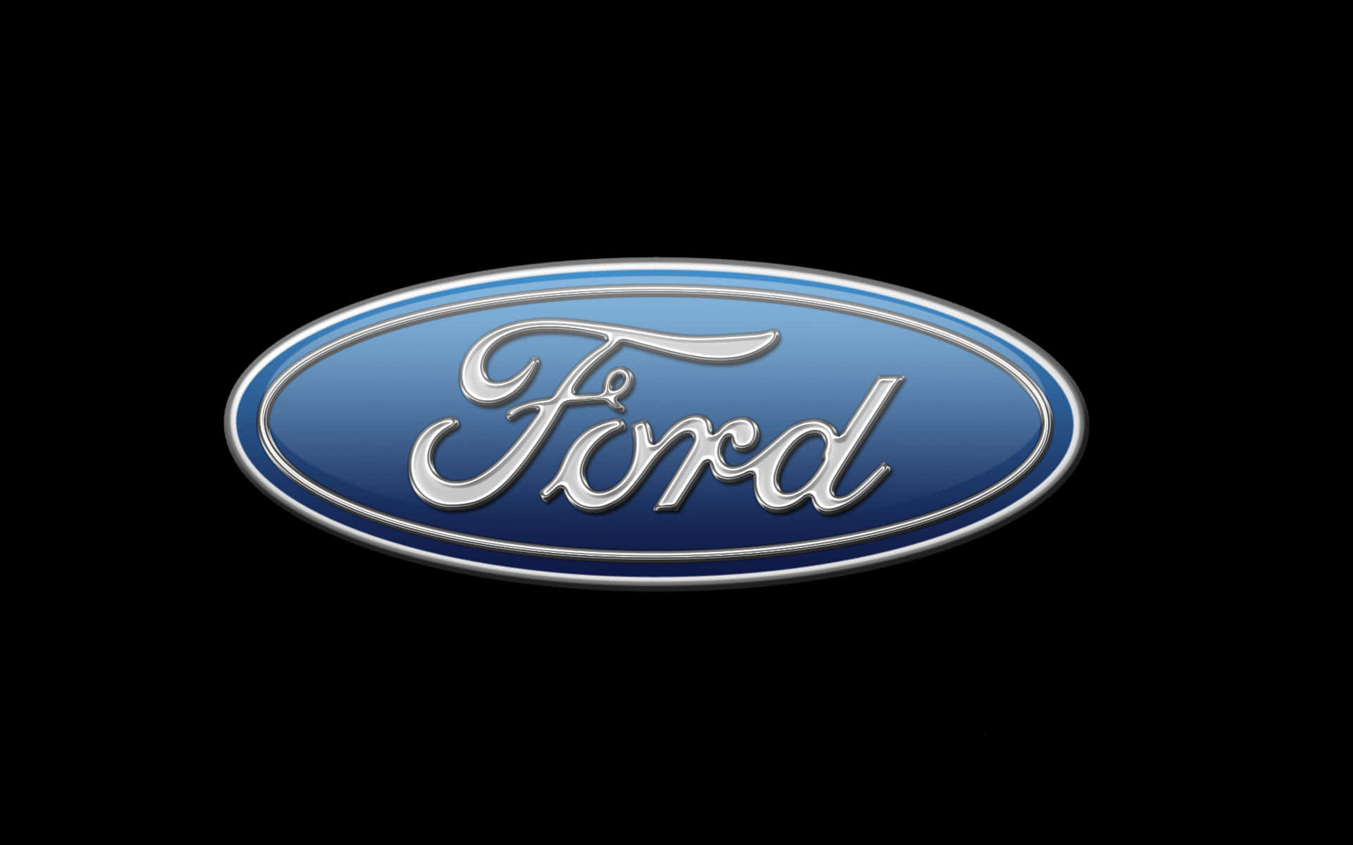 Ford Logo, shiny silver, blue gradient oval, Full HD Desktop Wallpaper