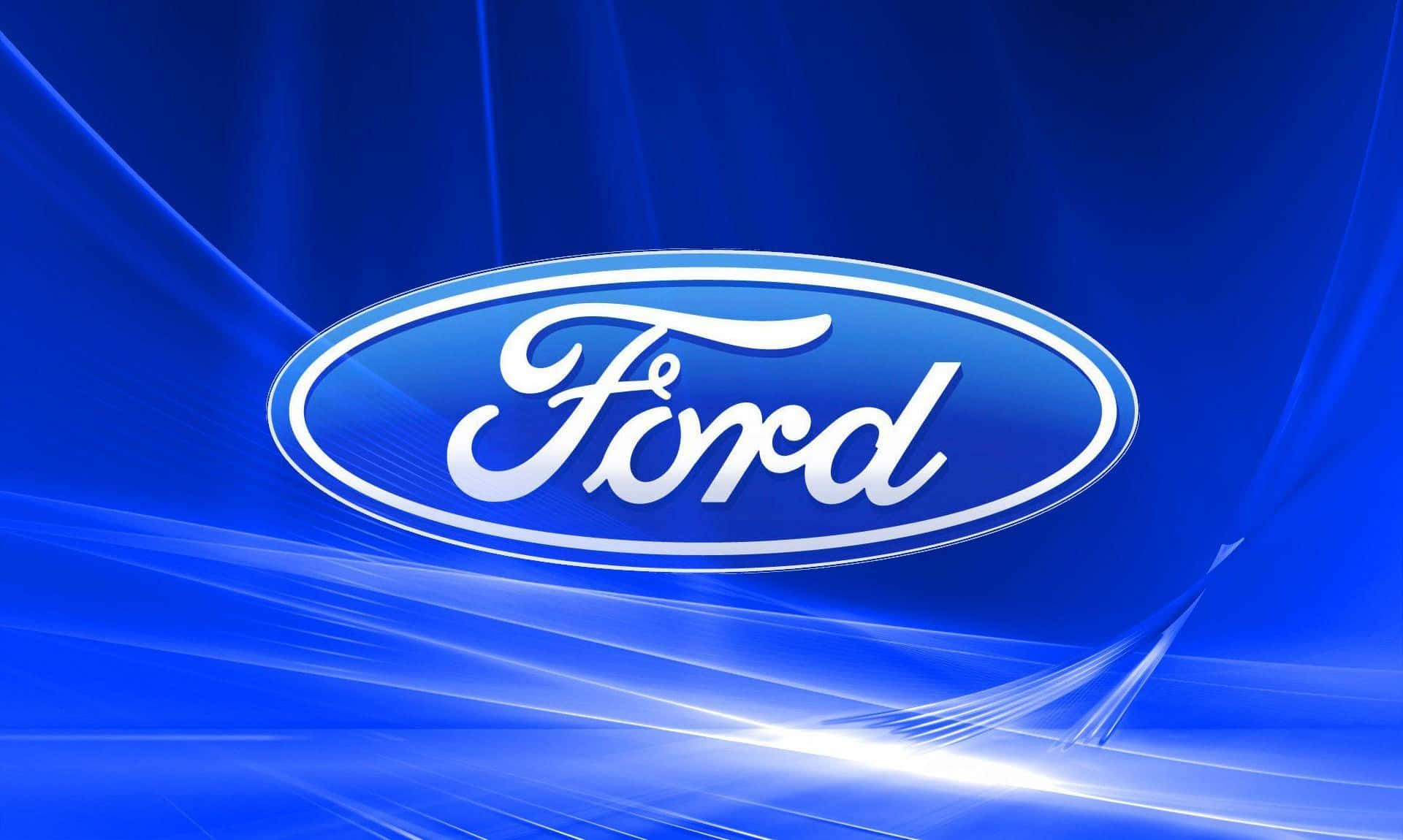 Ford Logo, white, dynamic blue background, Full HD Desktop Wallpaper