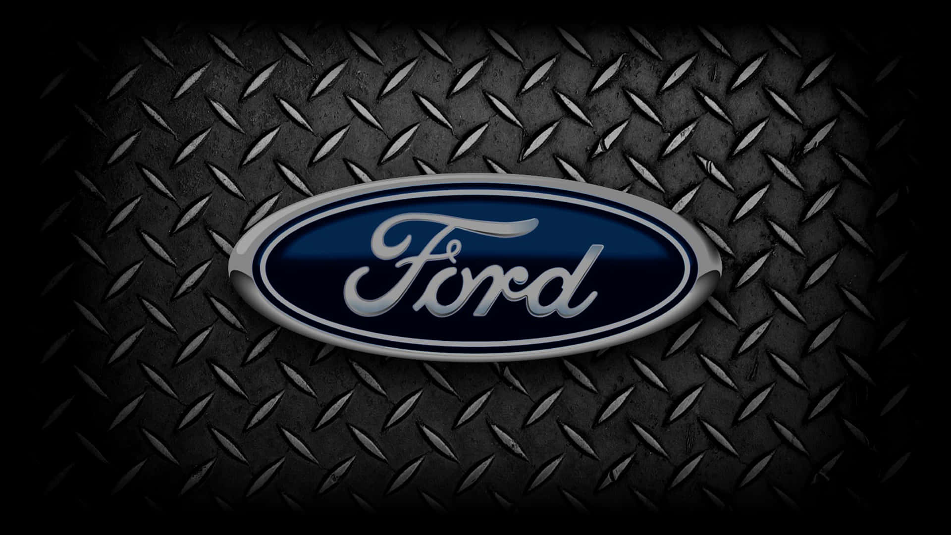 Ford Logo, blue background, dark textured diamond plate metal background, Full HD Desktop Wallpaper