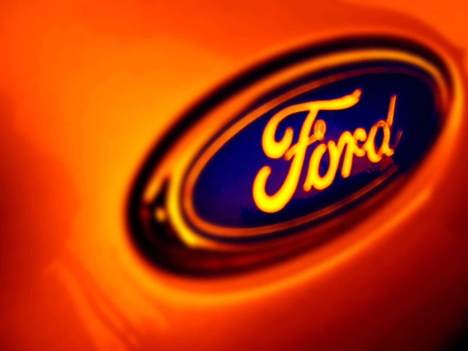 Ford Logo, vibrant orange car hood, glowing Ford logo, HD Desktop Wallpaper