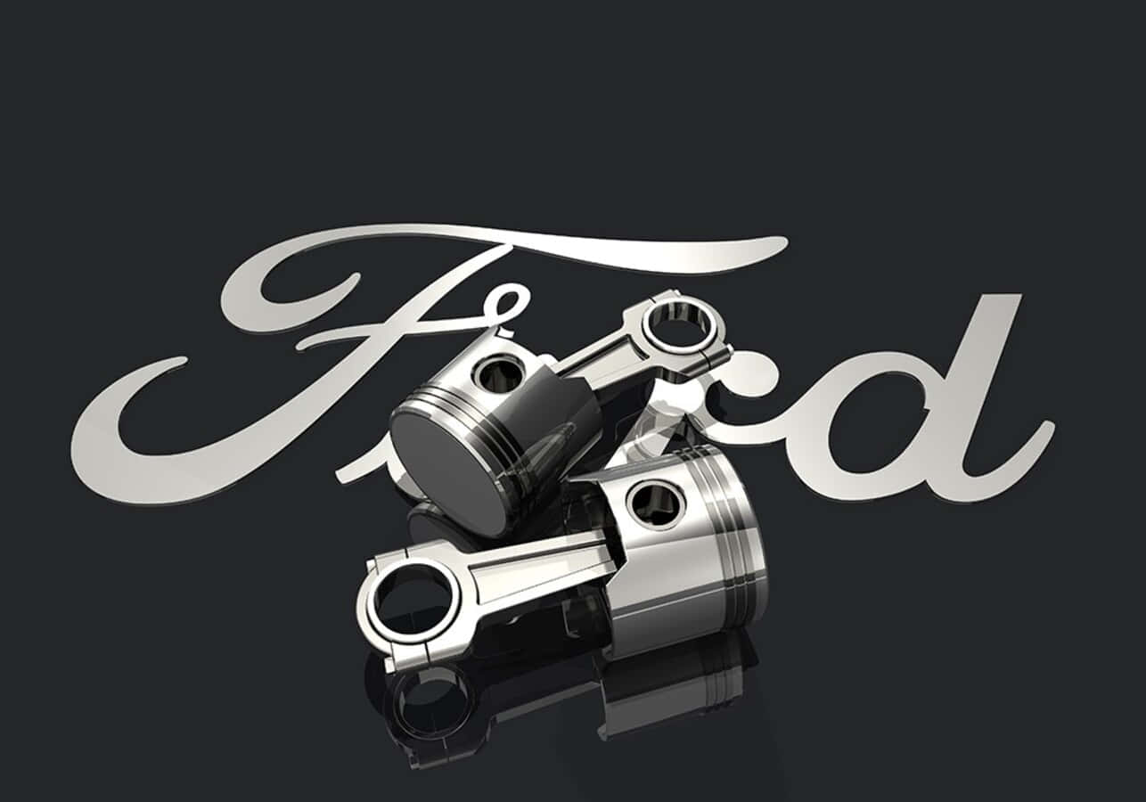 Ford logo, silver Ford logo, chrome pistons, HD Desktop Wallpaper