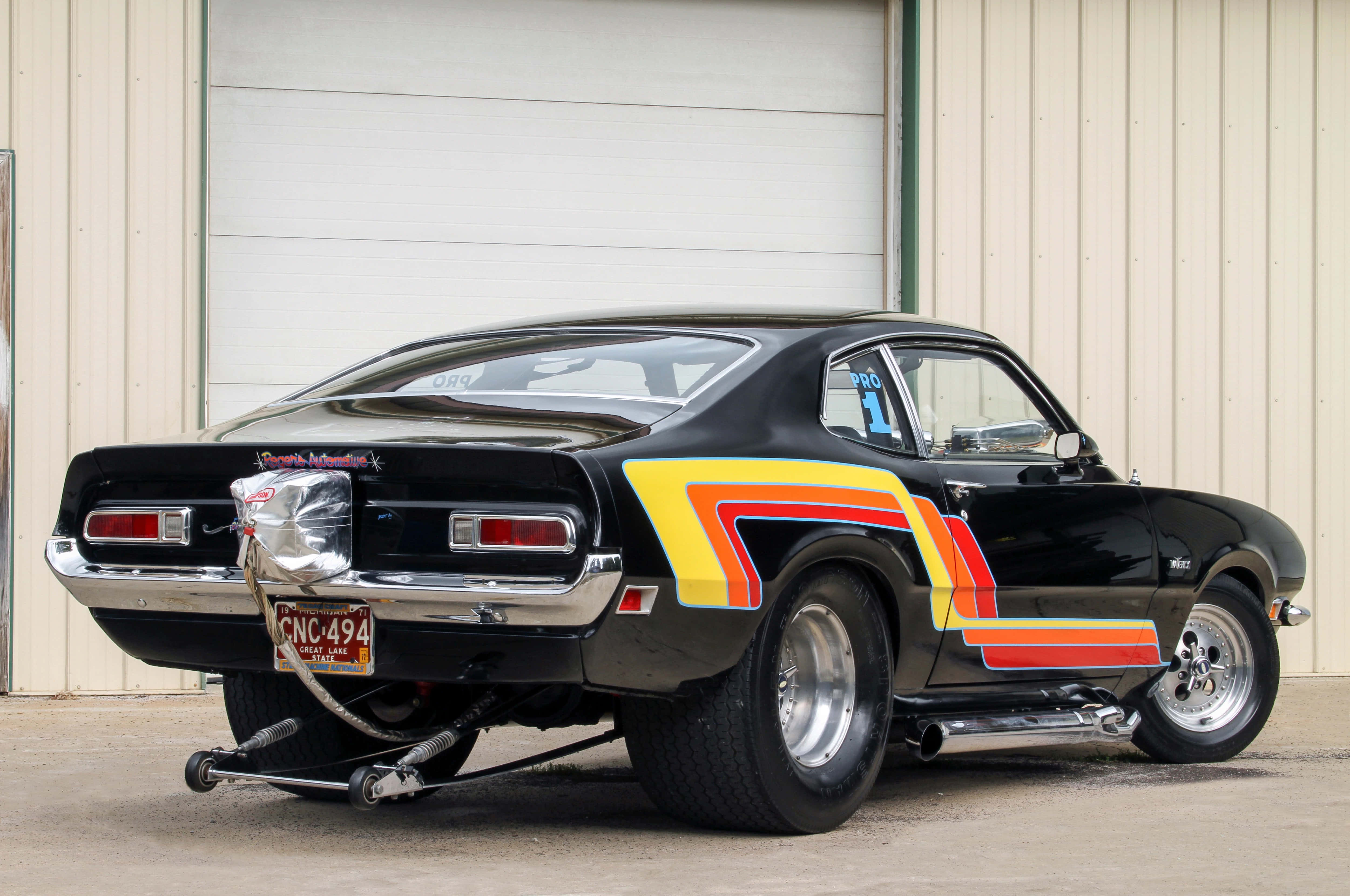 Ford Maverick, black, yellow orange and red stripes, 4K Desktop Wallpaper