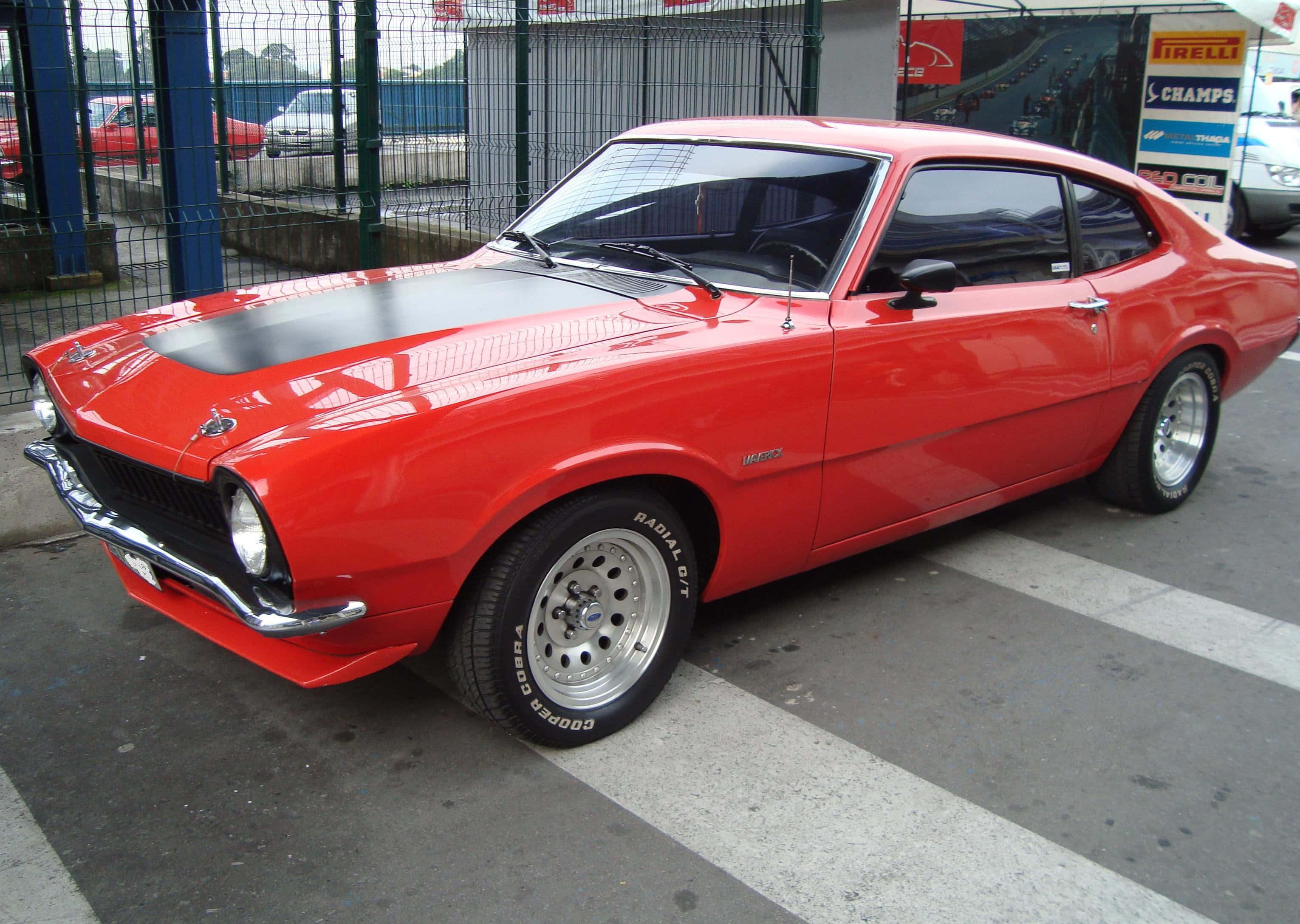 Ford Maverick, vibrant red, black hood stripe, 2K Desktop Wallpaper