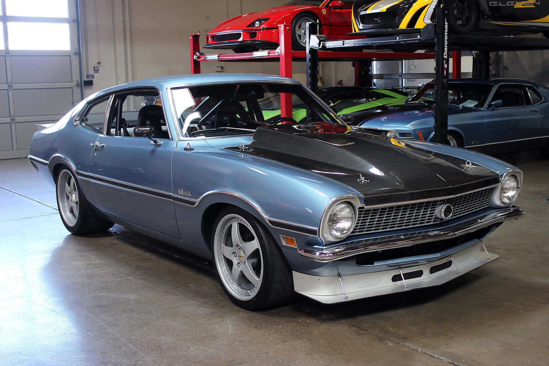 Ford Maverick, light blue, black hood, Full HD Desktop Wallpaper