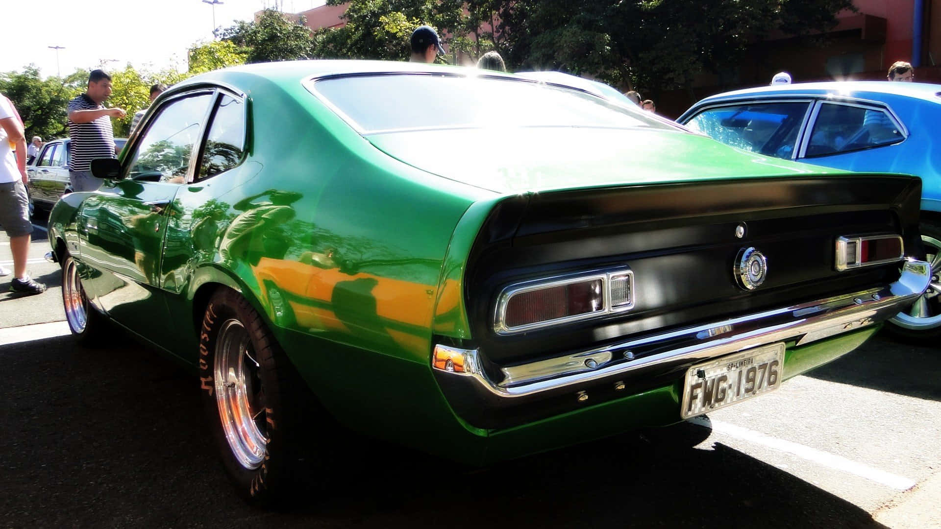 Ford Maverick, 1976 license plate, shiny green, Full HD Desktop Wallpaper