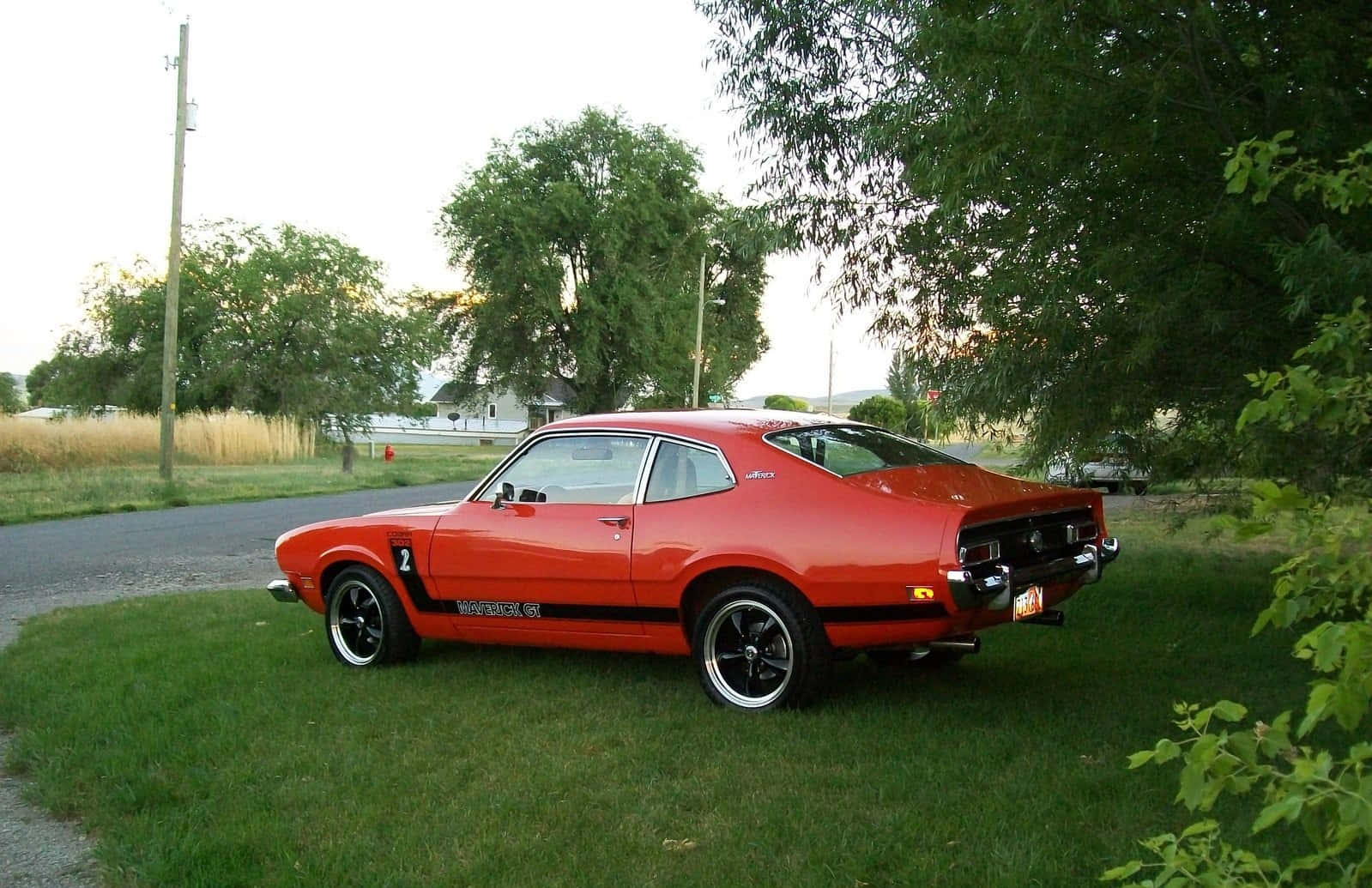 Ford Maverick, vibrant red, black stripes, HD Desktop Wallpaper