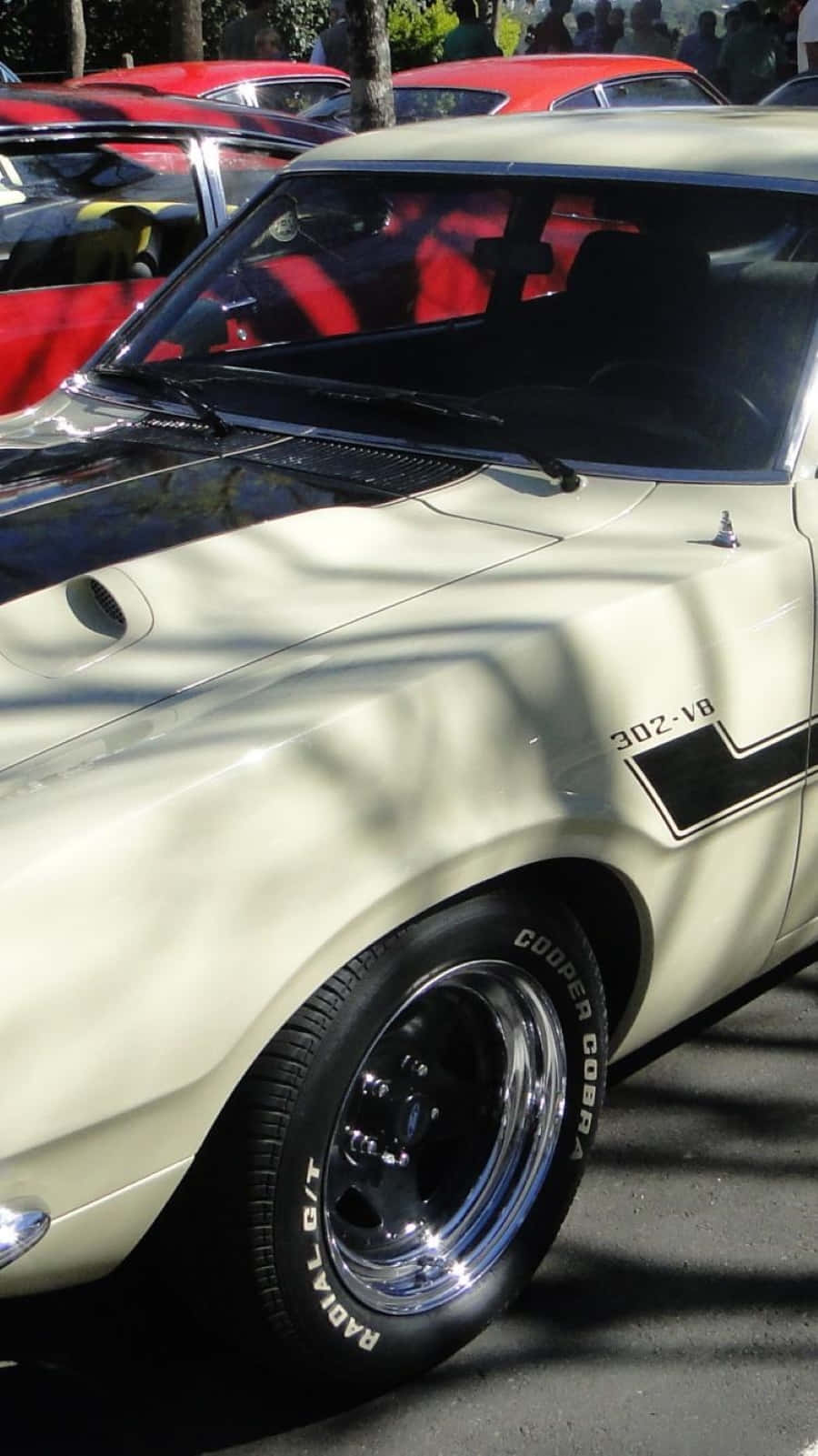 Ford Maverick, cream, black racing stripes, HD Phone Wallpaper