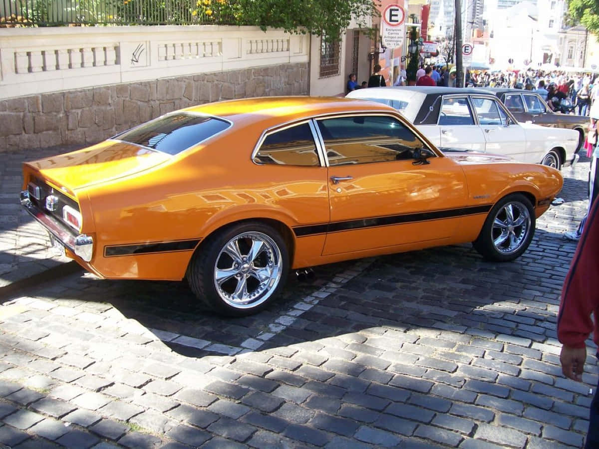Ford Maverick, vibrant orange, black stripes, SD Desktop Wallpaper