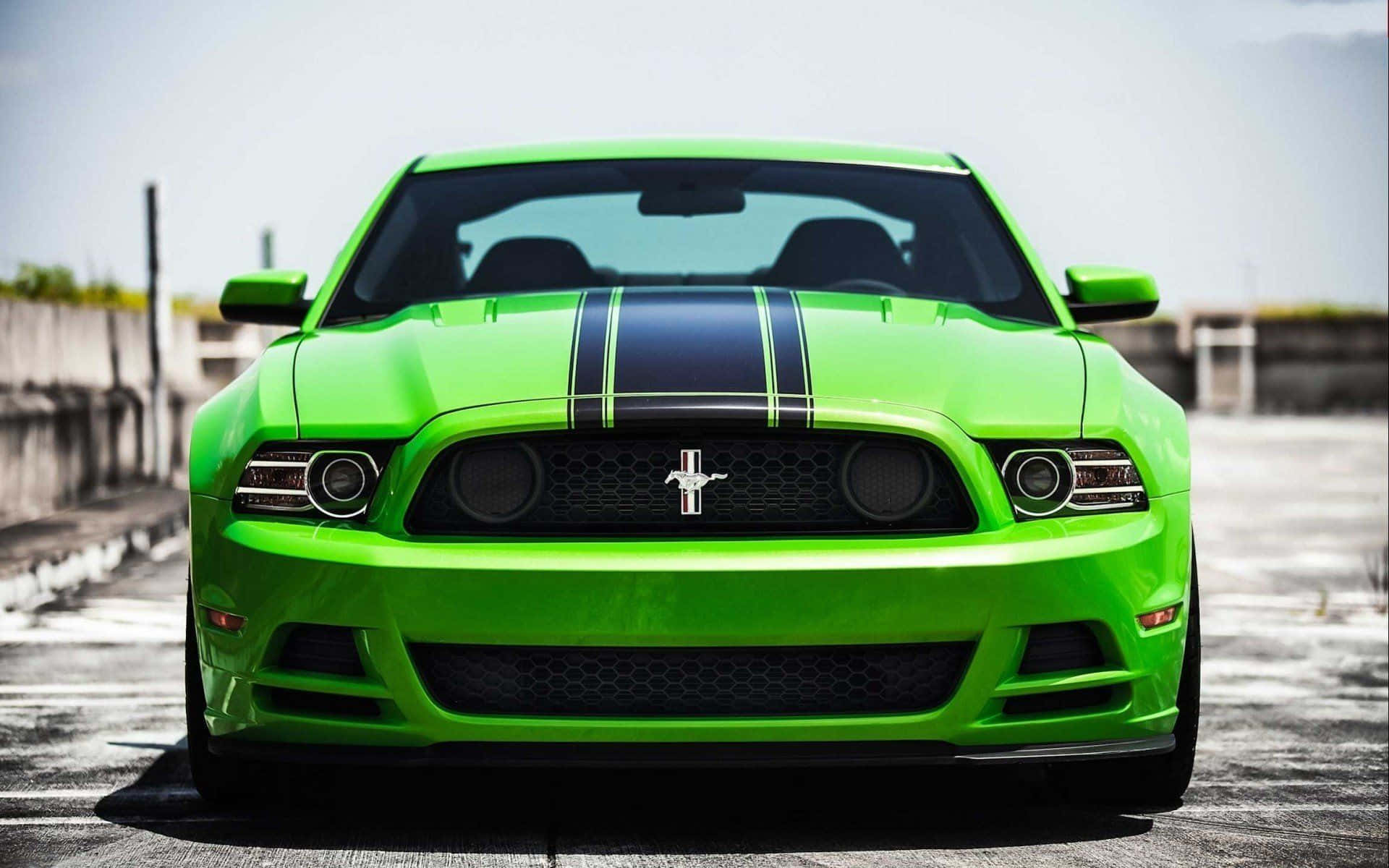 Ford Mustang Boss 302, vibrant green, black racing stripes, Full HD Desktop Wallpaper