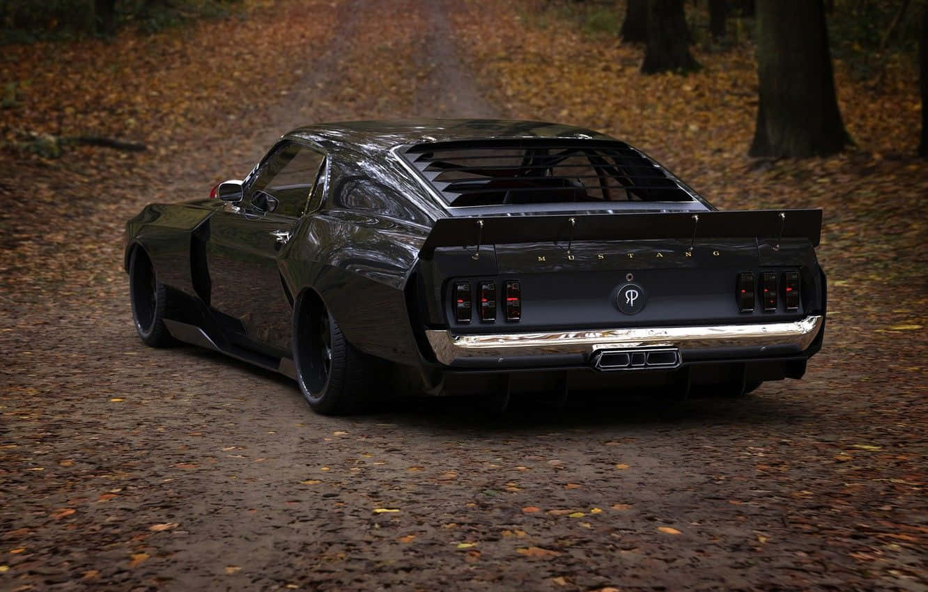 Ford Mustang Boss 302, sleek black, custom rear wing, HD Desktop Wallpaper