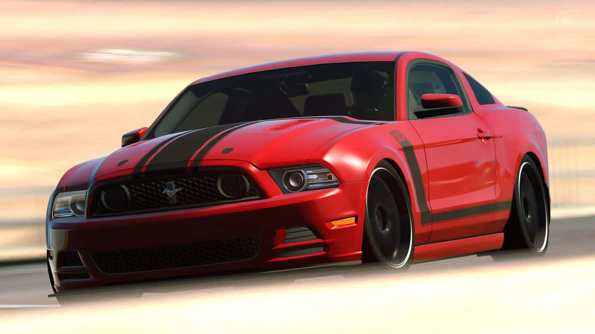 Ford Mustang Boss 302, vibrant red, black racing stripes, SD Desktop Wallpaper