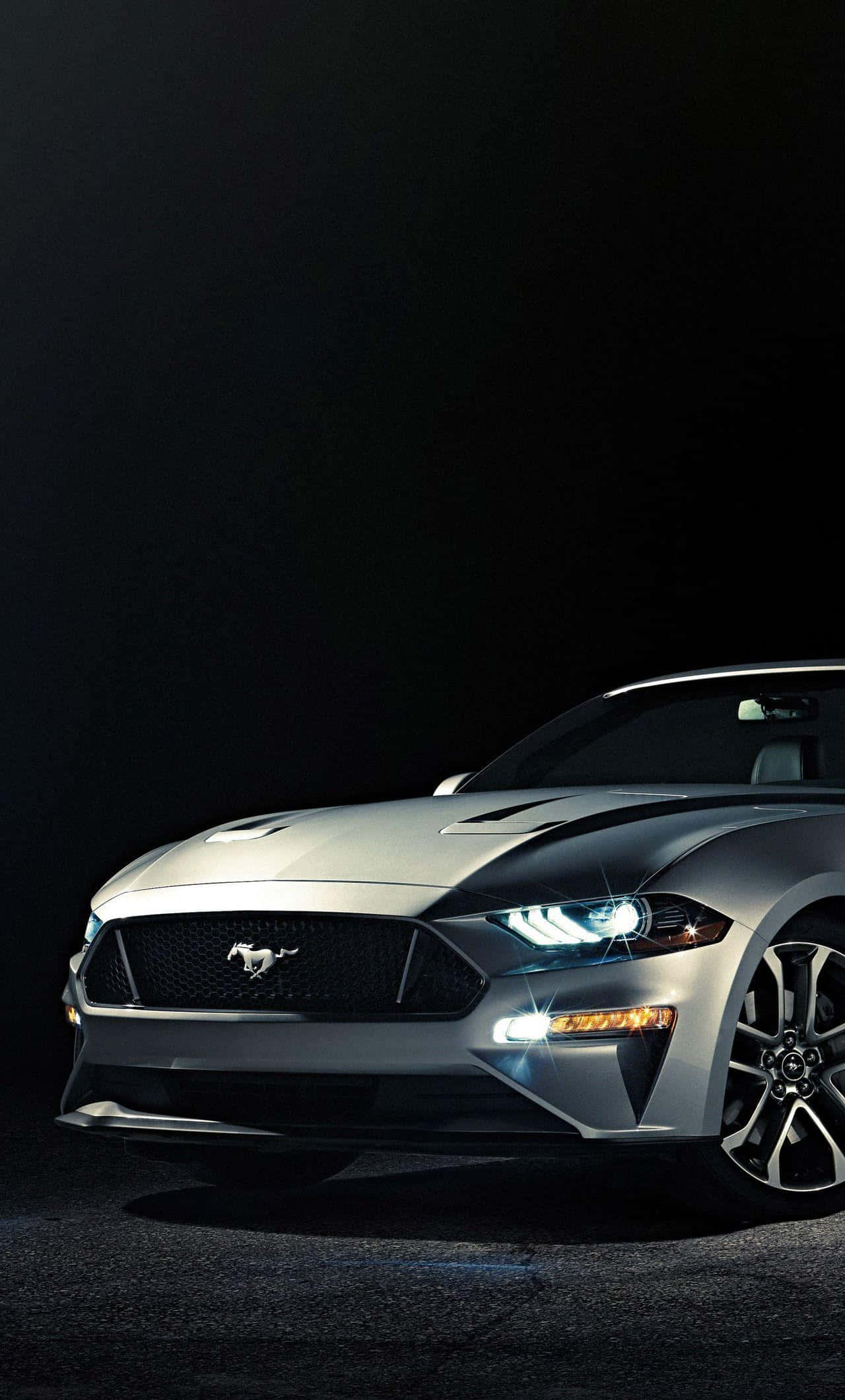 2019 Ford Mustang, sleek silver, glowing headlights, Full HD Phone Wallpaper