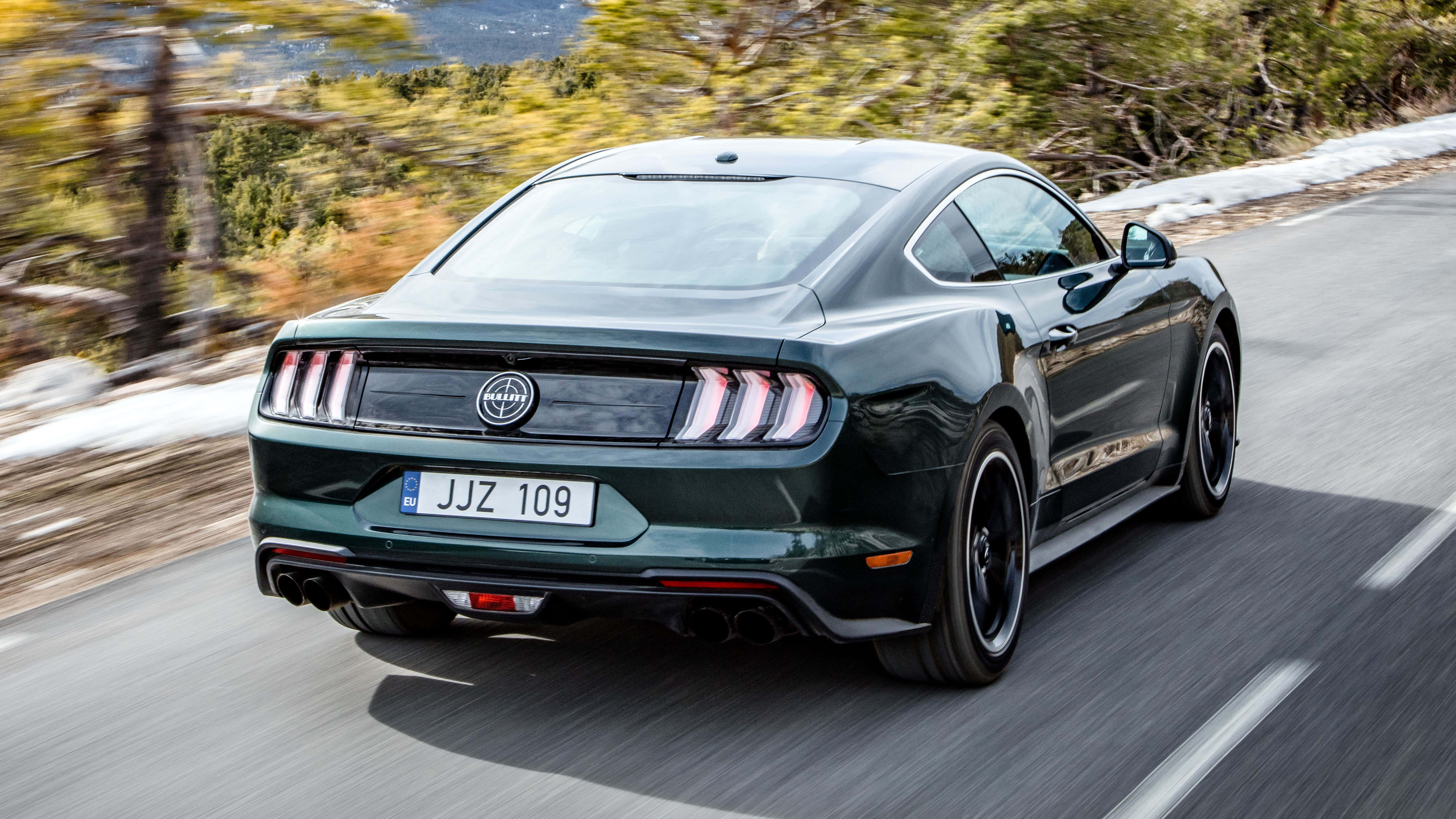 Ford Mustang Bullitt, dark green, winding mountain road, 5K Desktop Wallpaper