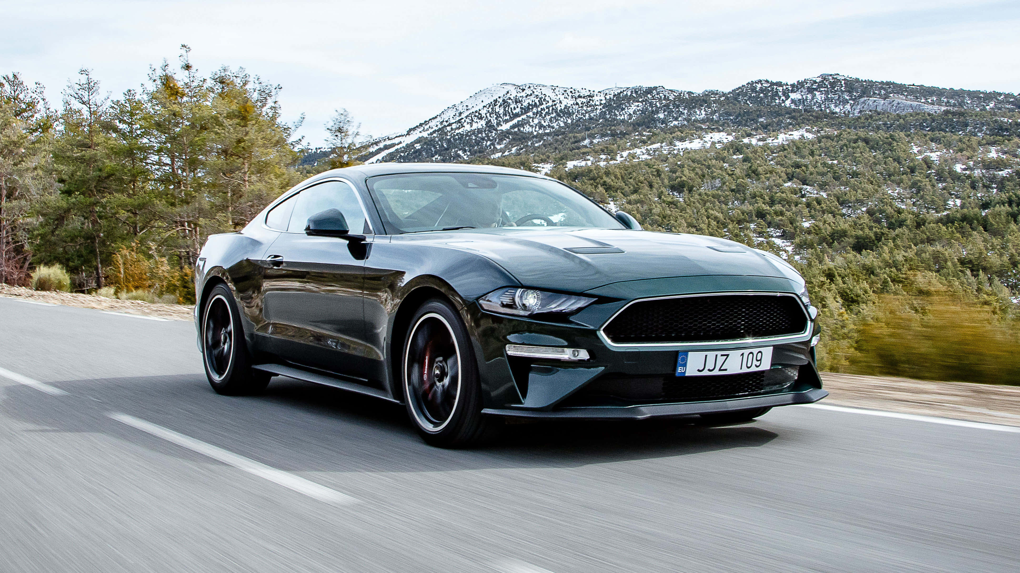 Ford Mustang Bullitt, black, winding mountain road, 4K Desktop Wallpaper