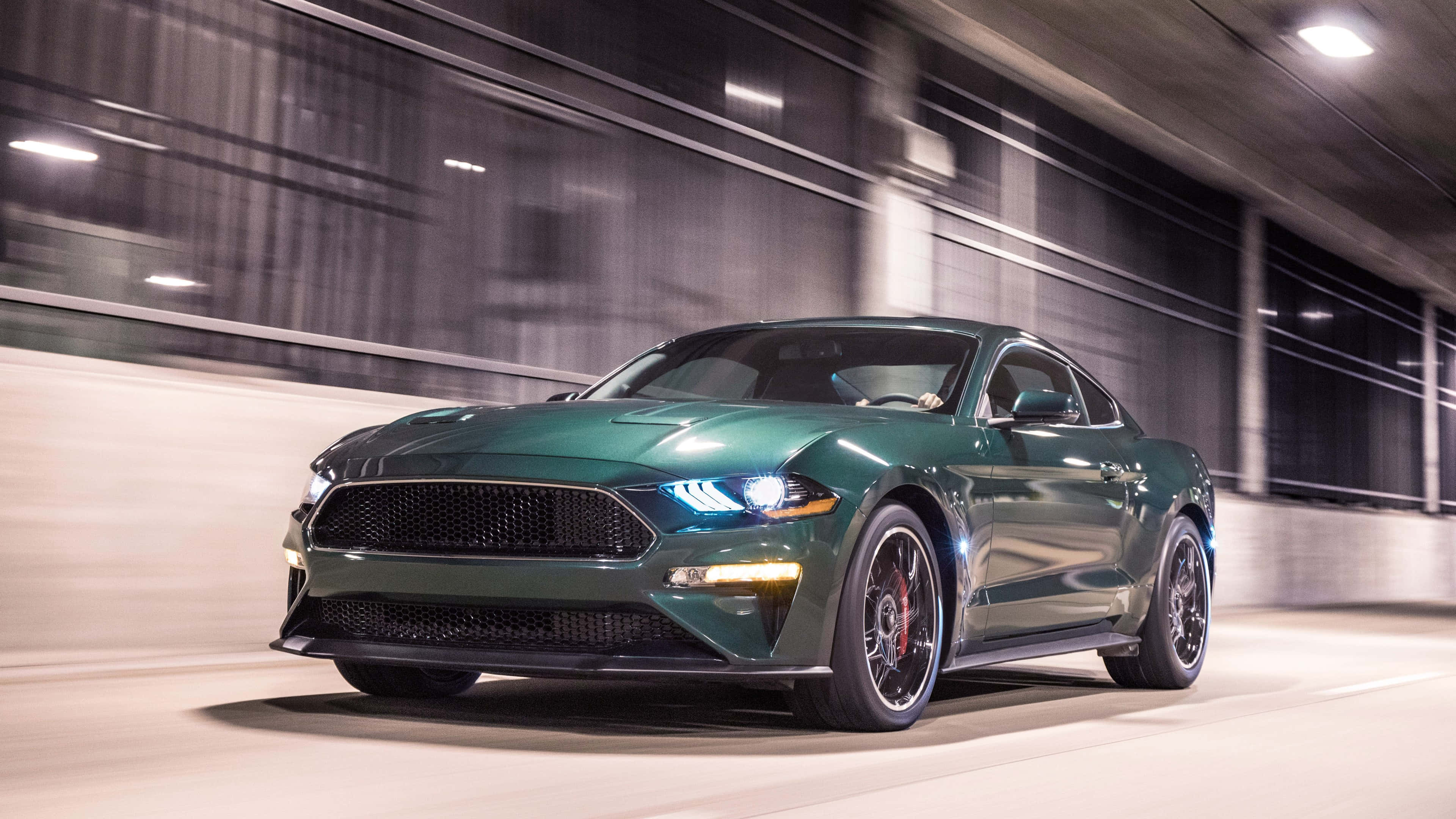 Ford Mustang Bullitt, green, urban tunnel, 4K Desktop Wallpaper