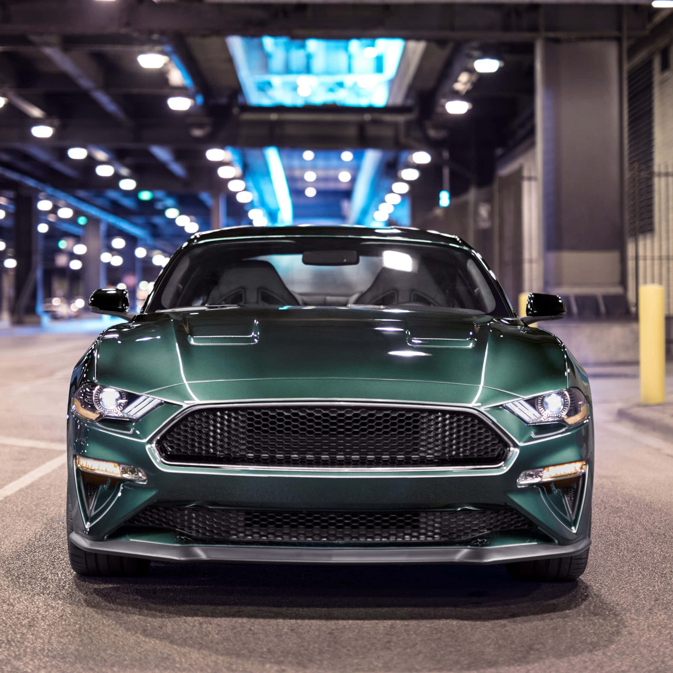 Ford Mustang Bullitt, green, underground parking garage, Full HD Desktop Wallpaper